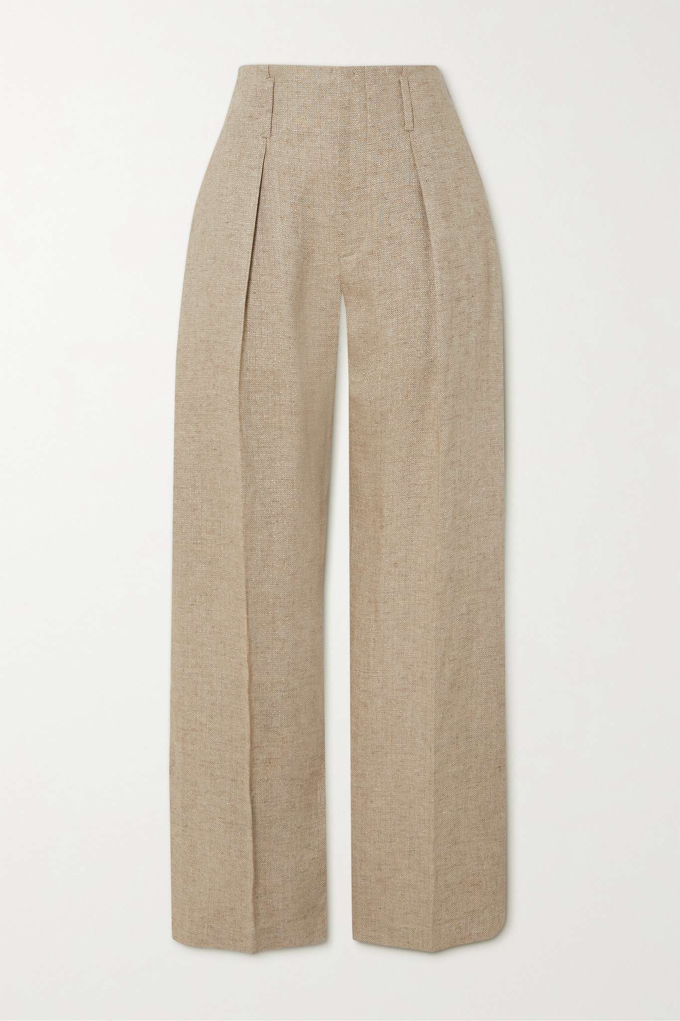 Herringbone linen-blend wide-leg pants - 1