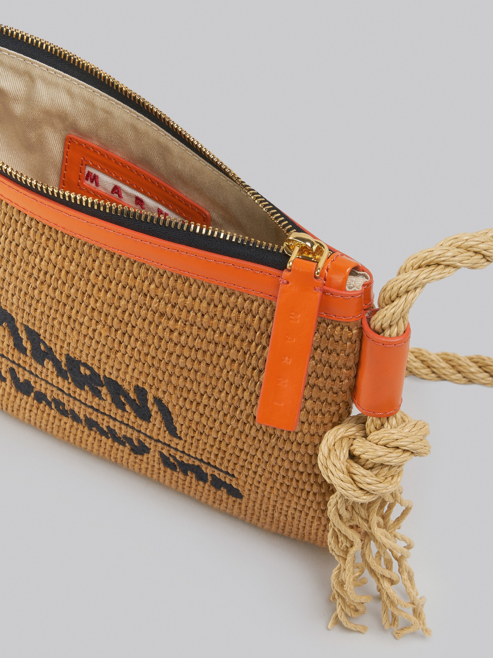 MARNI X NO VACANCY INN - MARCEL ZIP POCHETTE IN RAFFIA WITH ORANGE TRIMS - 4