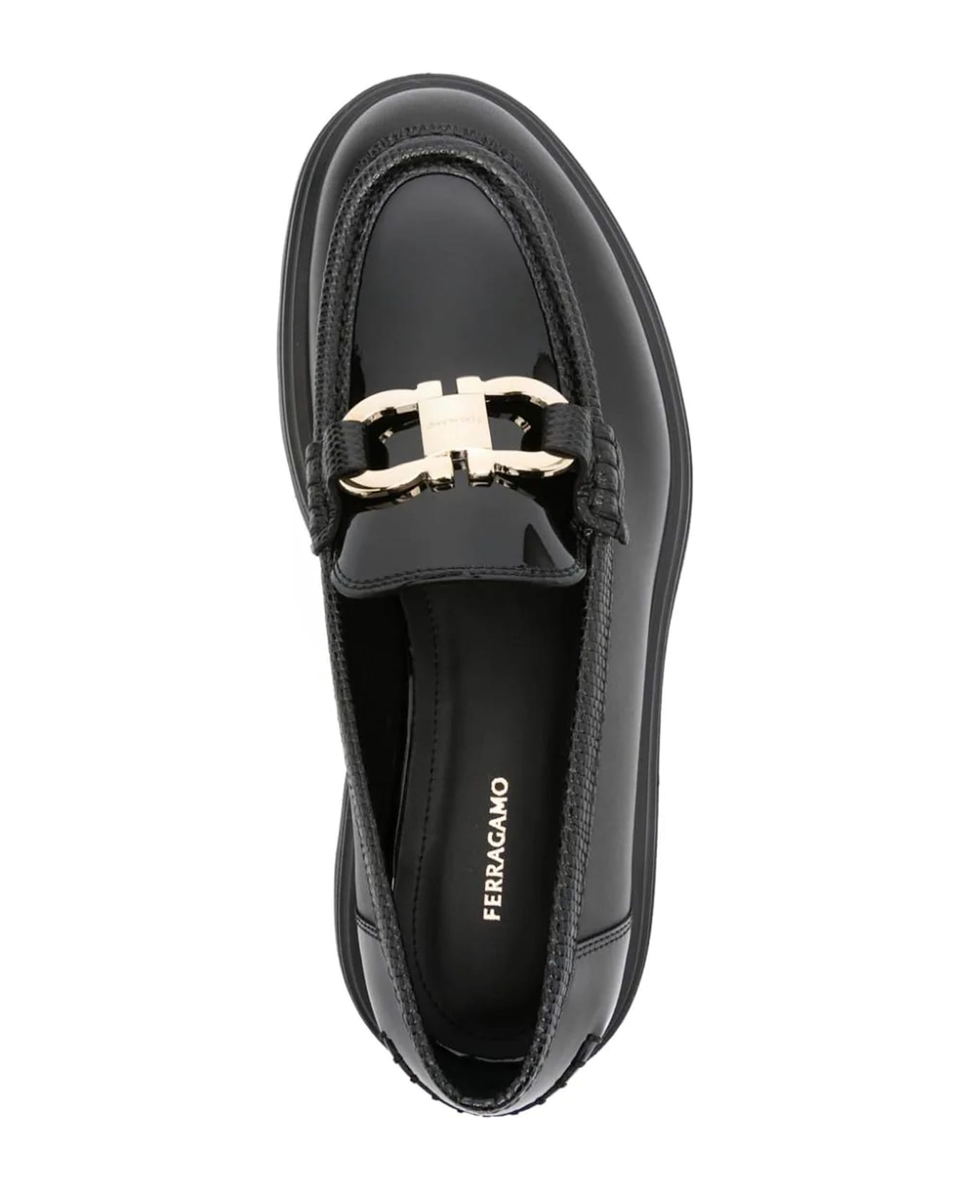 Black Calf Leather Gancini Loafers - 4
