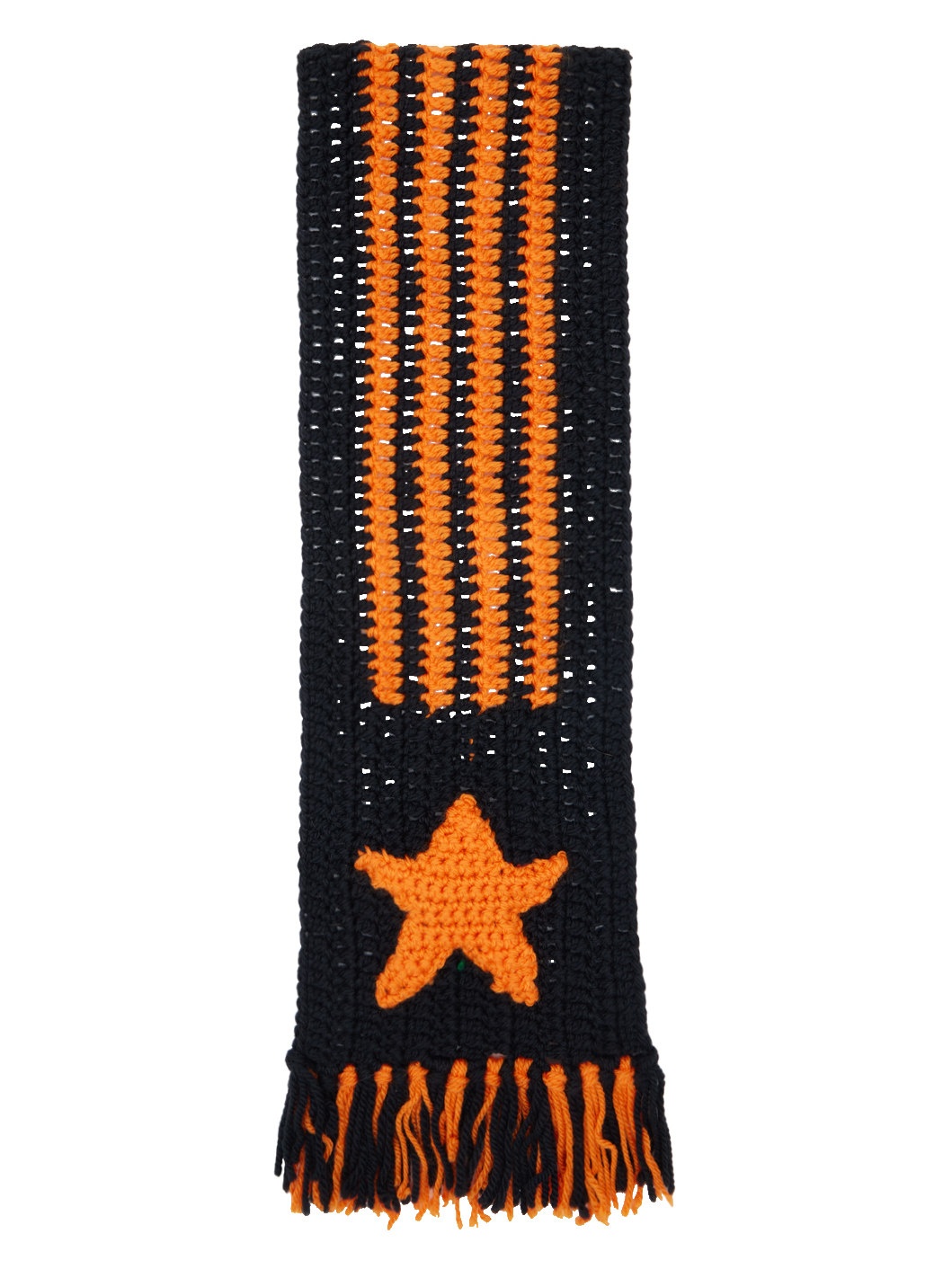 Black & Orange Hand Knitted Crochet Scarf - 1