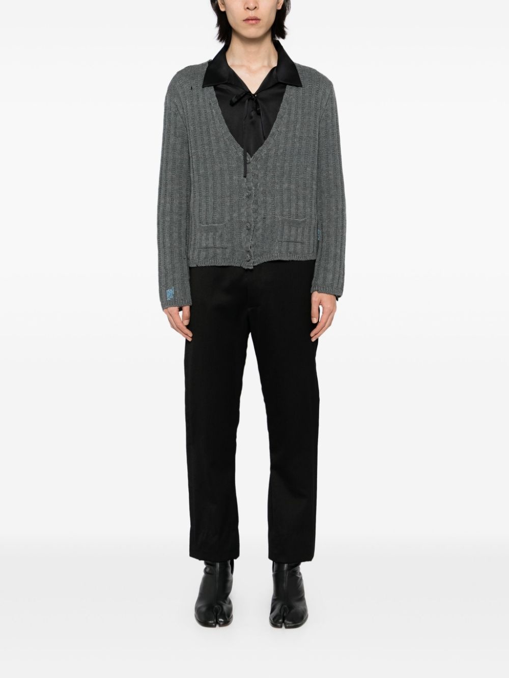 distressed plunging cardigan - 2