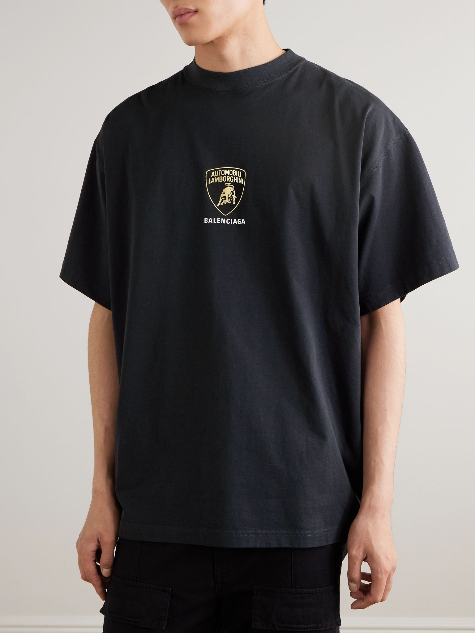 + Lamborghini Oversized Printed Cotton-Jersey T-Shirt Black - 3