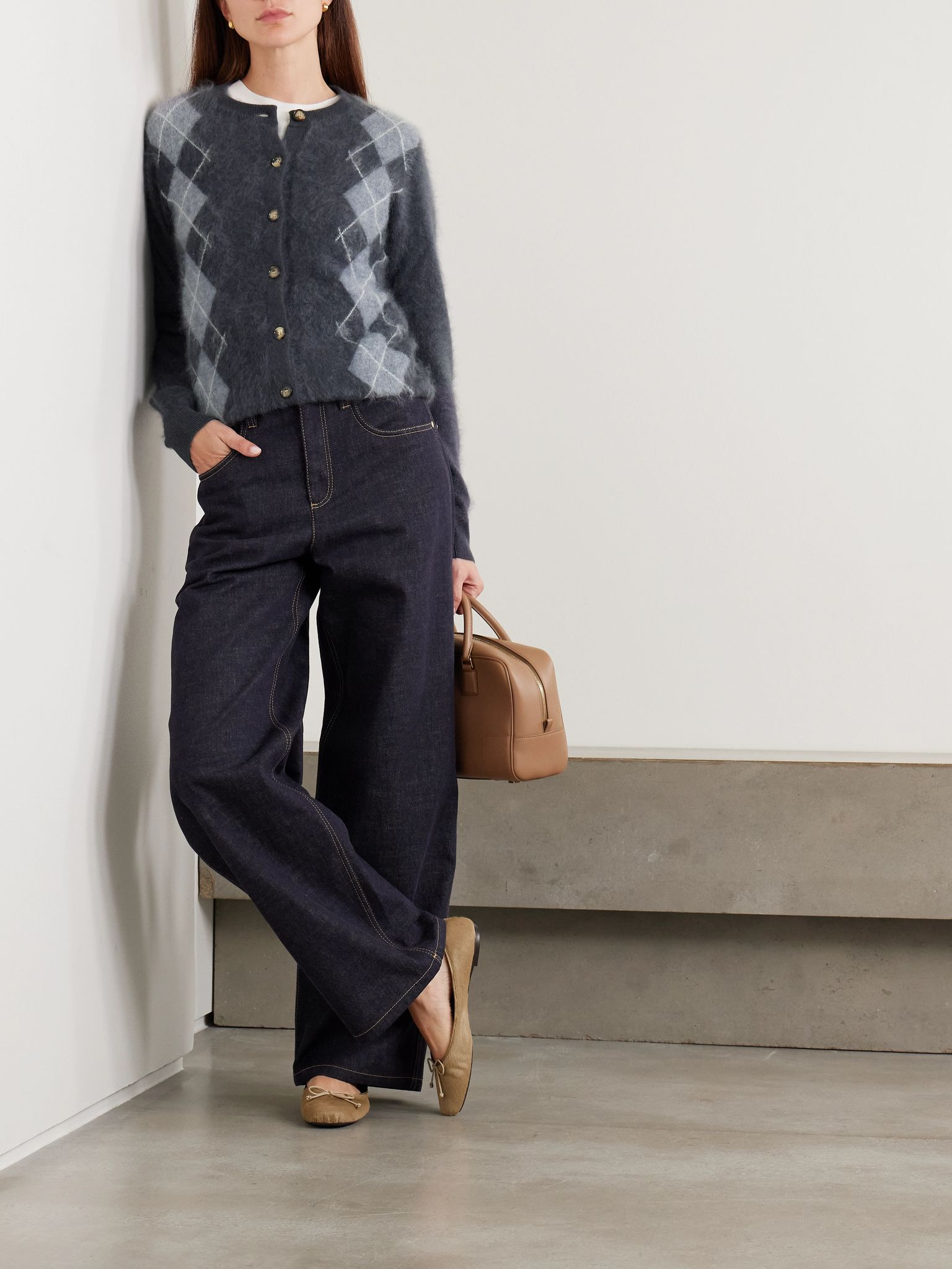 Arlo argyle brushed organic cashmere cardigan Gray - 2
