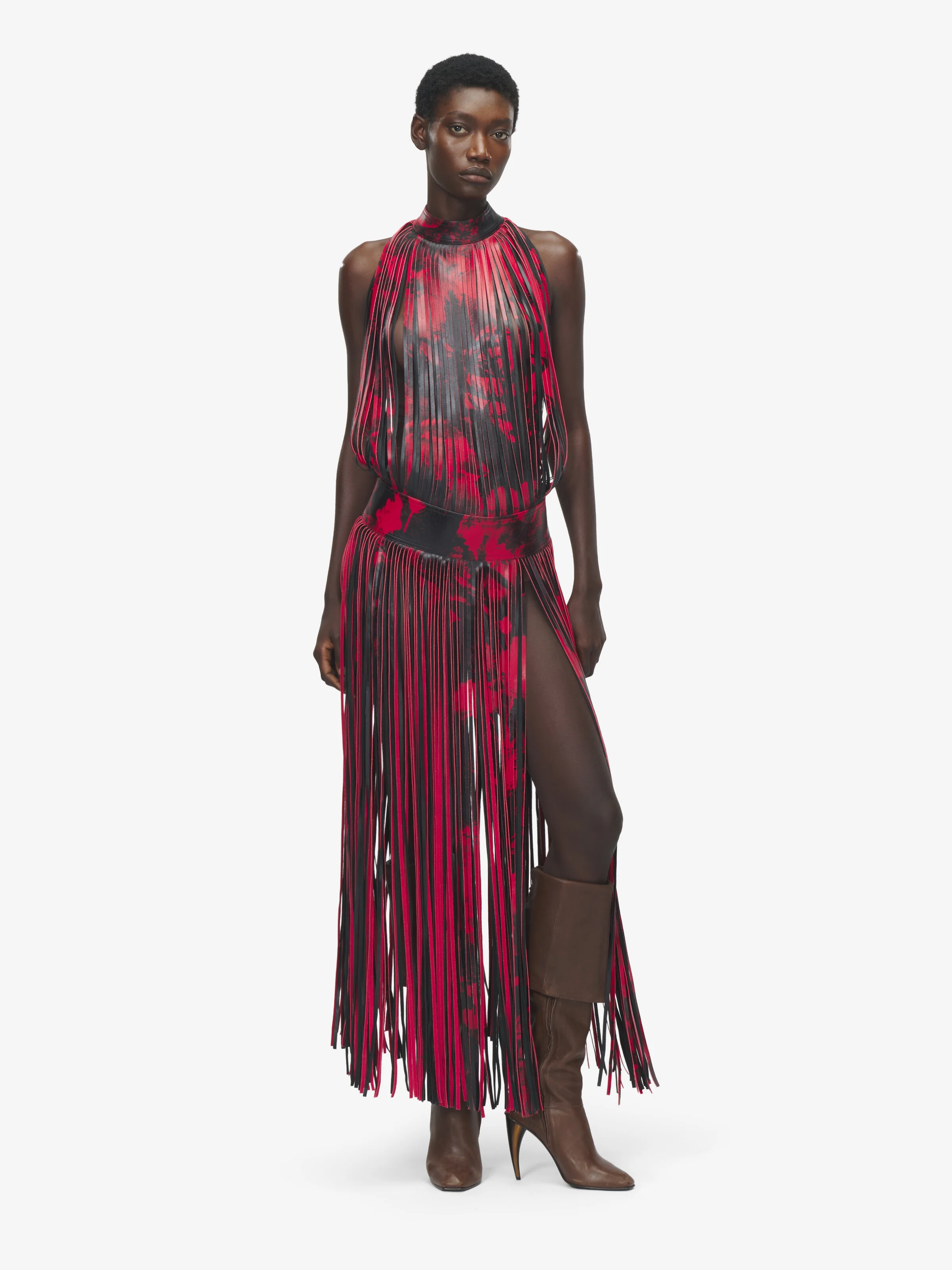 Leather Floral Fringe Dress - 1