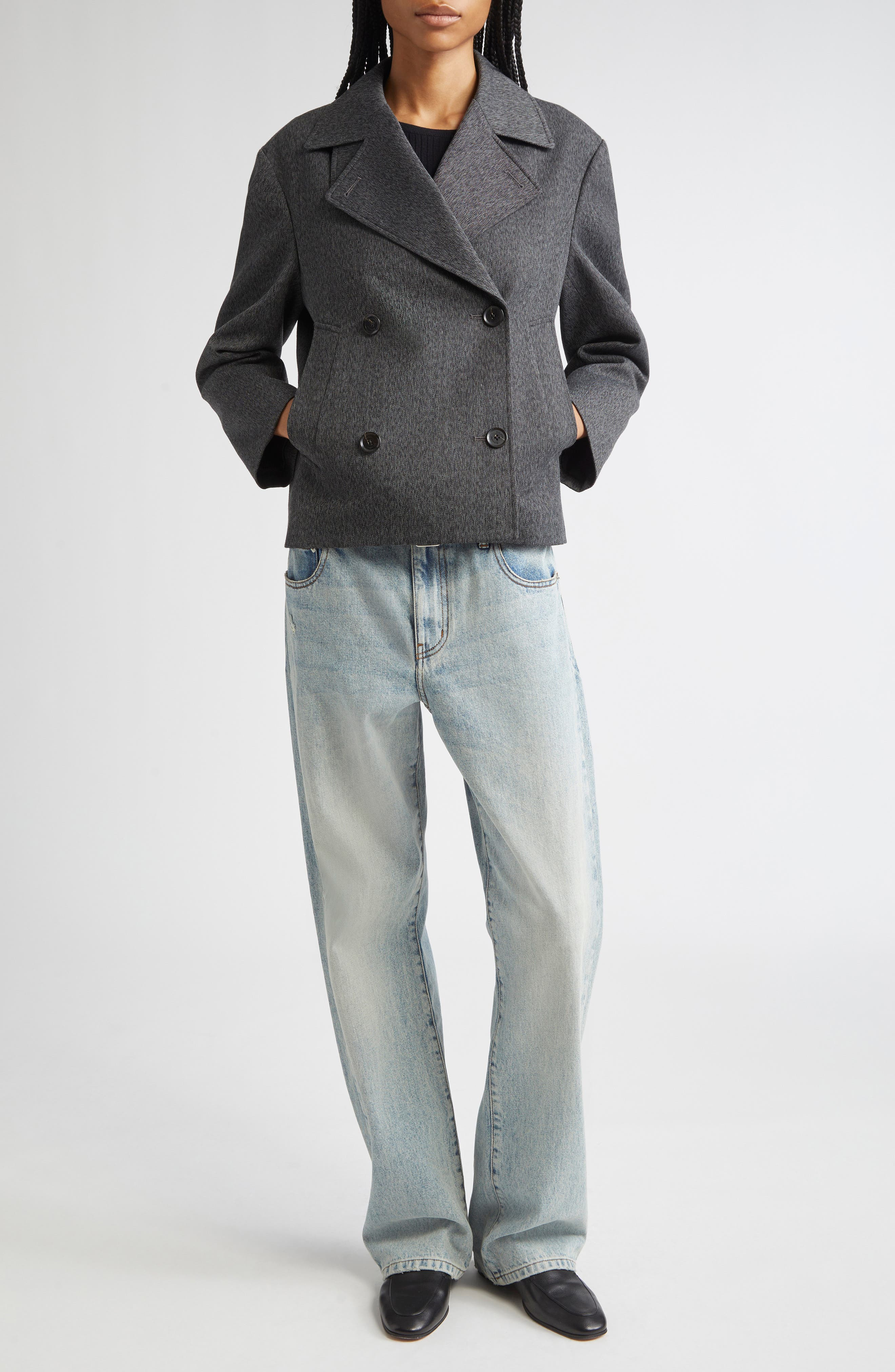 Proenza Schouler Nola Double Breasted Textured Suiting Jacket in Charcoal Melange at Nordstrom - 2