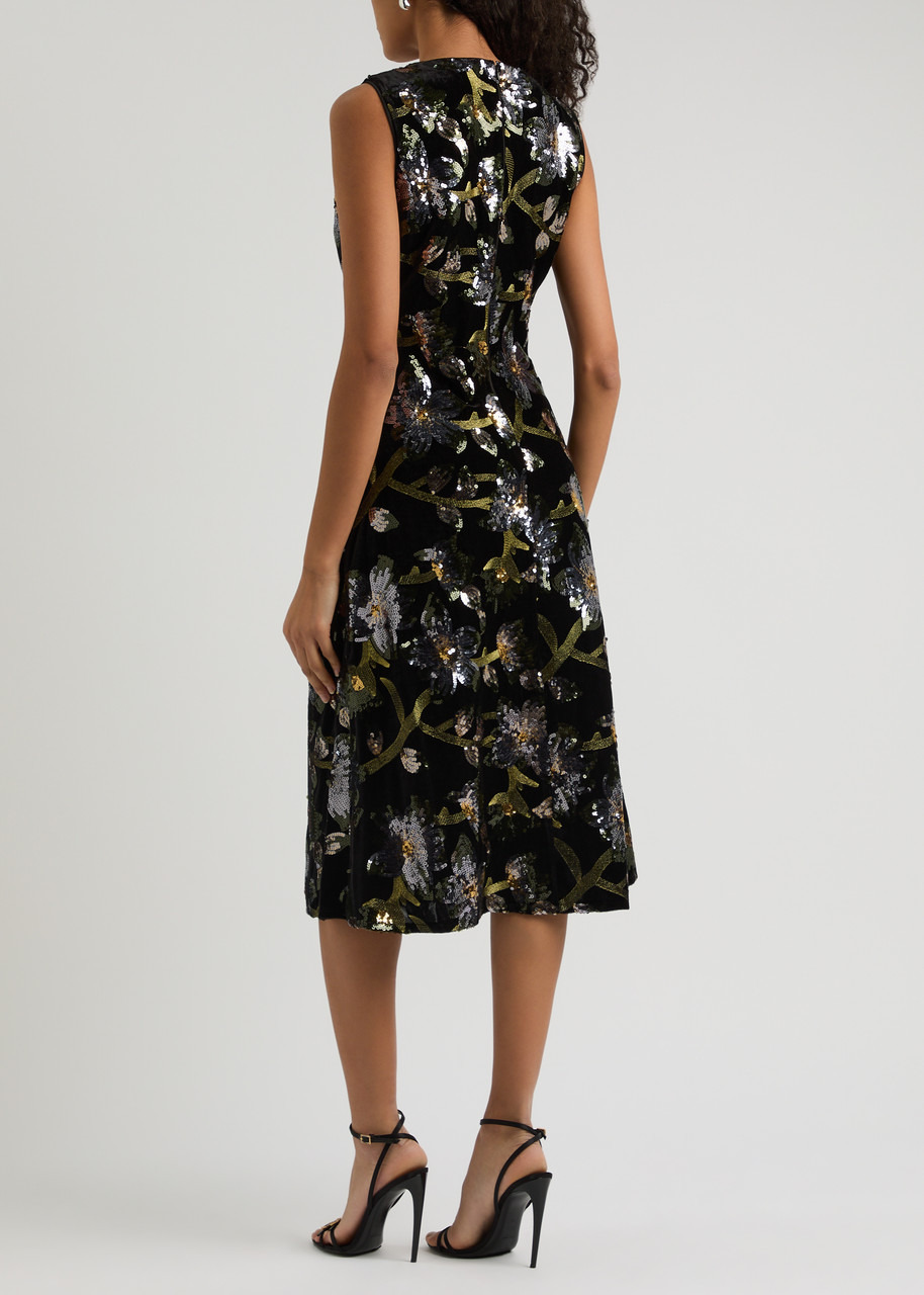 Diane Von Furstenberg Coral Sequin-embellished Velvet Midi Dress - 3