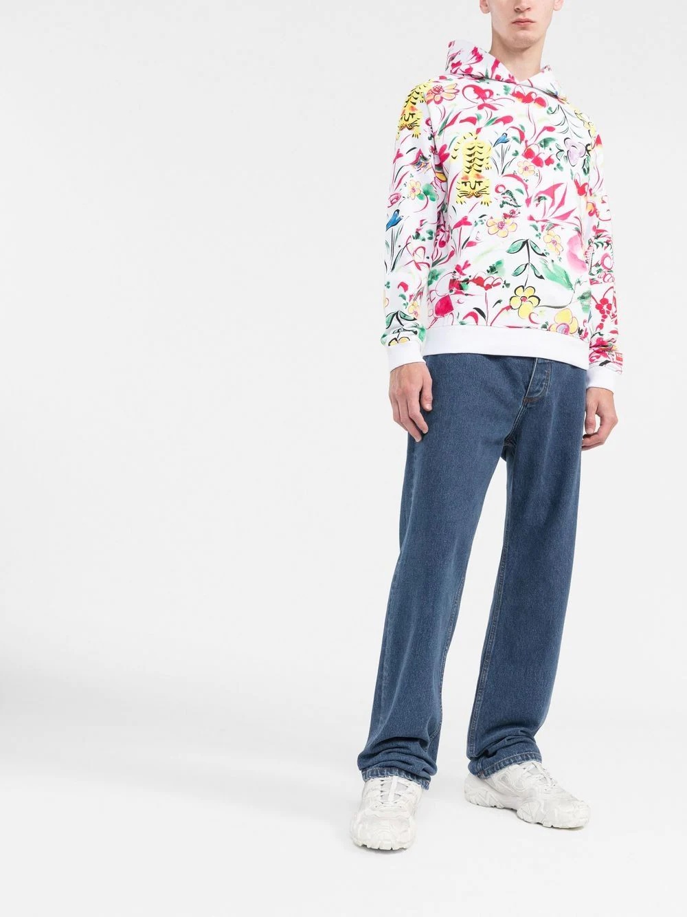 floral-print logo-patch hoodie - 2