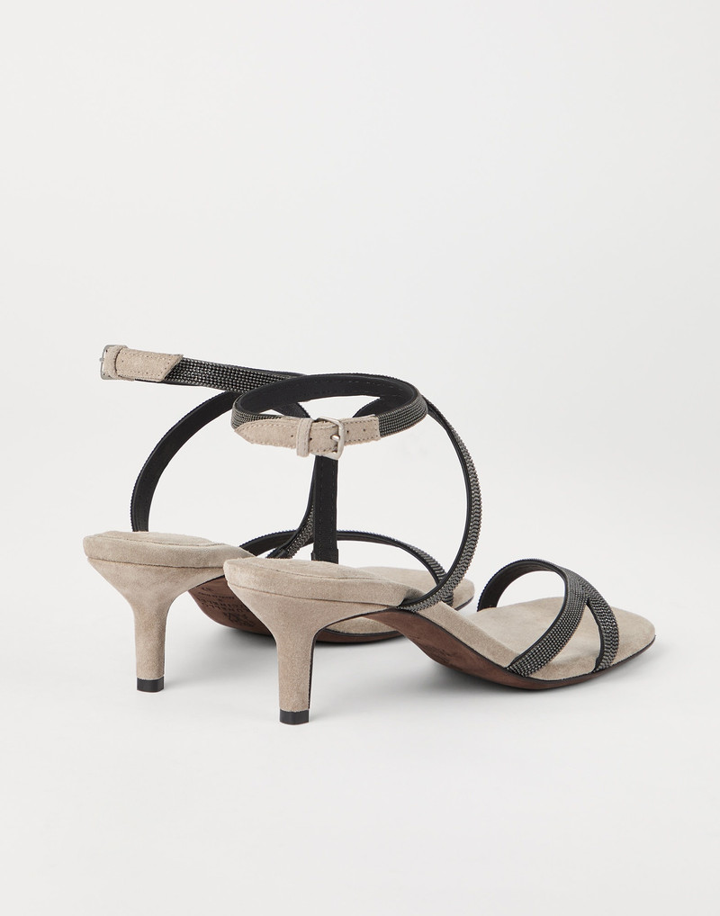 Brunello Cucinelli Suede city heels with precious straps outlook