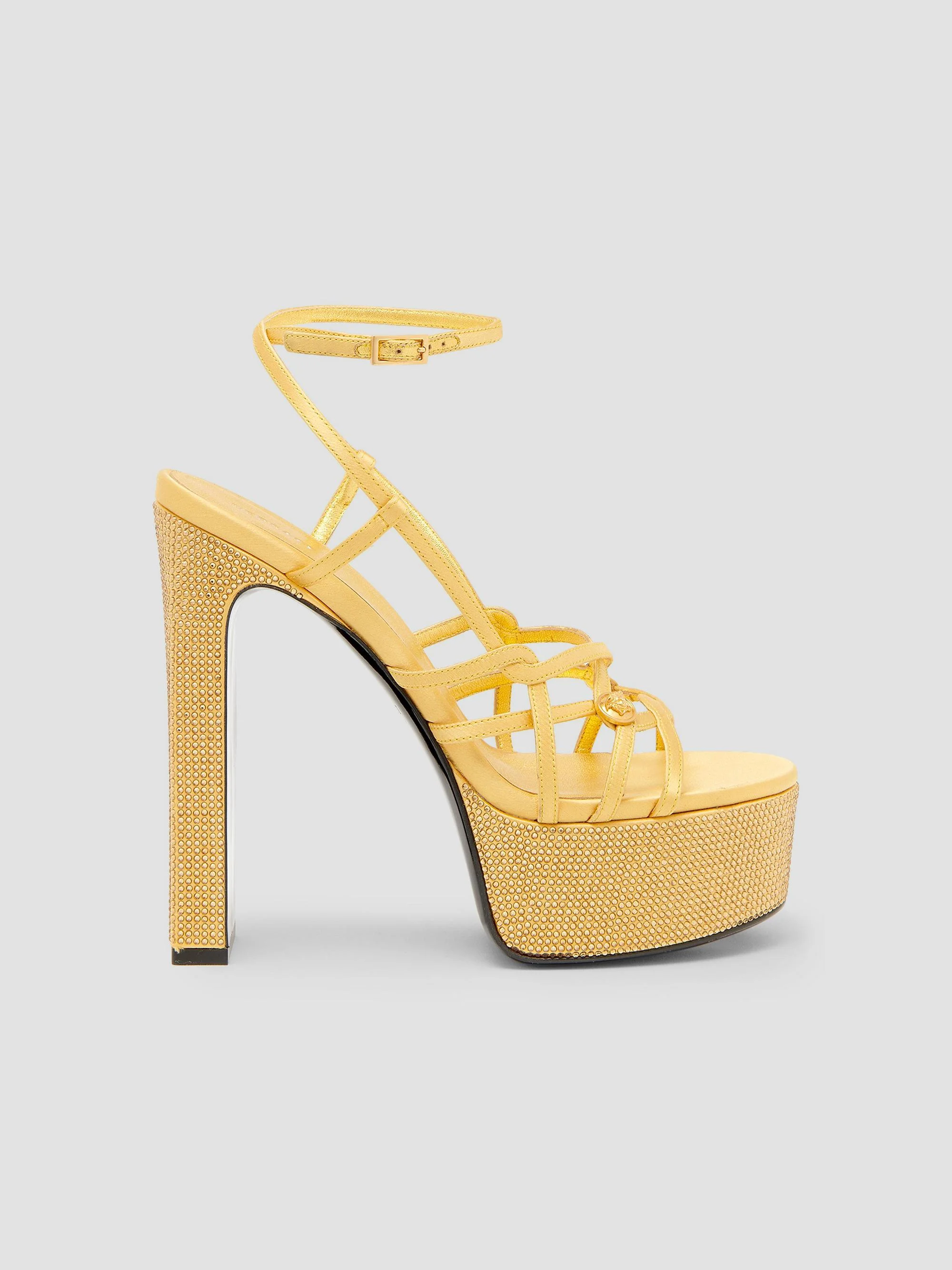 Women's 140MM Embellished Block-Heel Sandals - Gold Vibrated Hot - 1