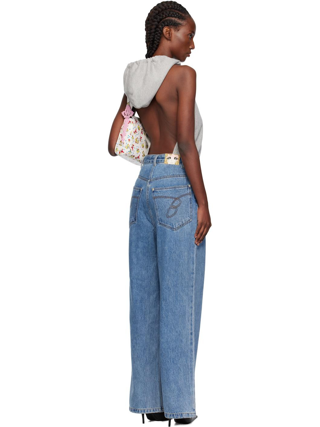 Gray & Blue Halter Hoodie Denim Jumpsuit - 3