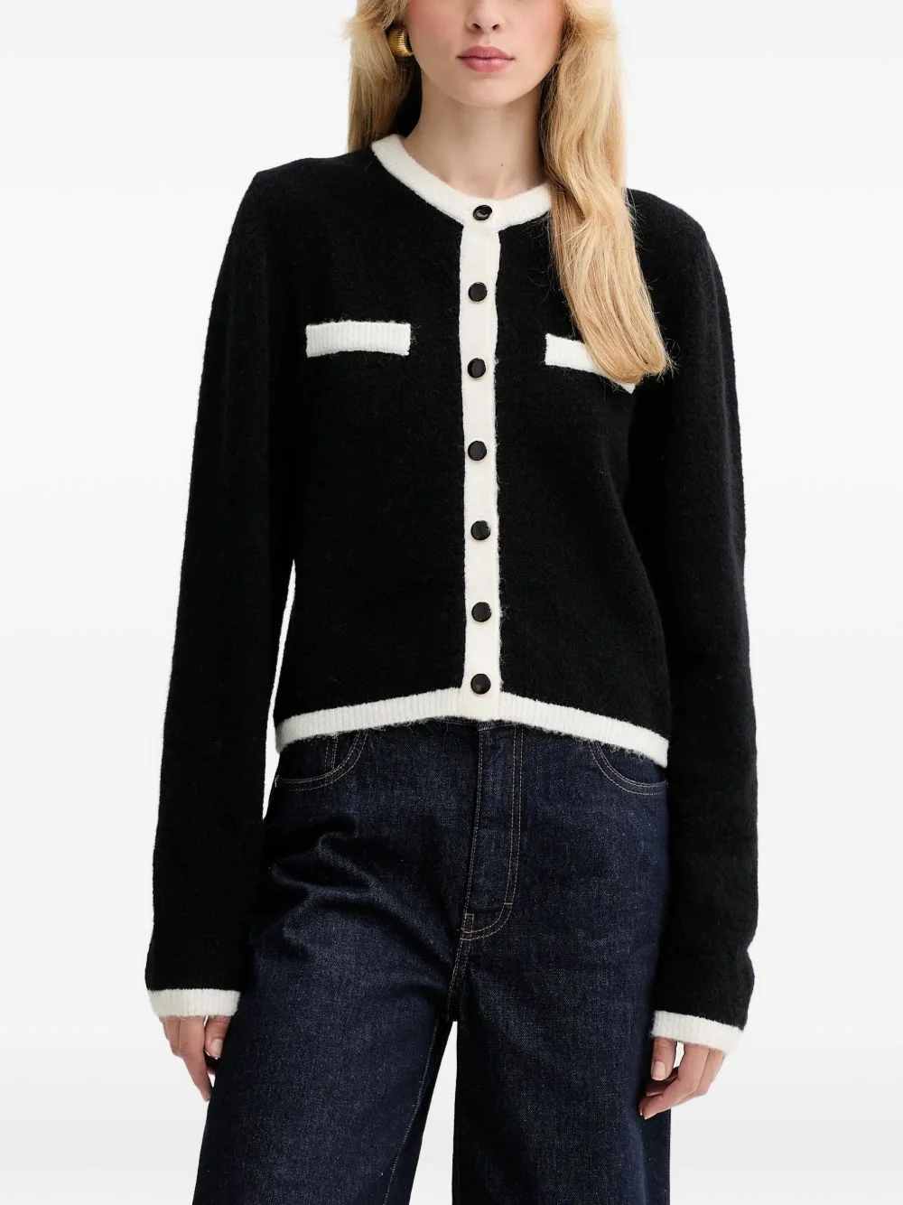 chest-pocket button-up cardigan - 1