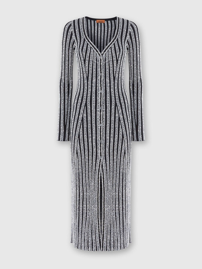 Long ribbed zig zag cardigan with sequins - 1