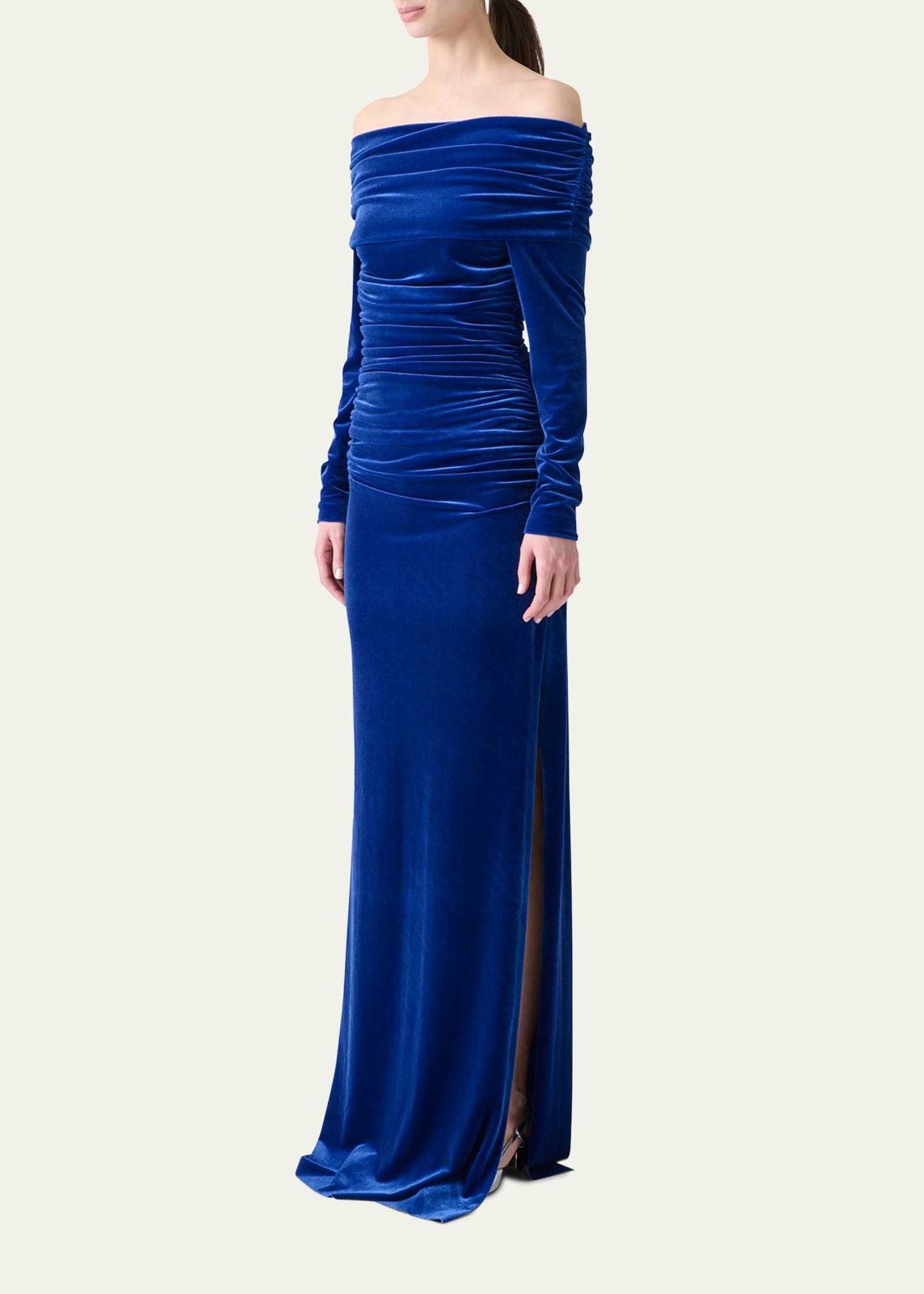 Velvet Off-the-Shoulder Draped Gown - 4