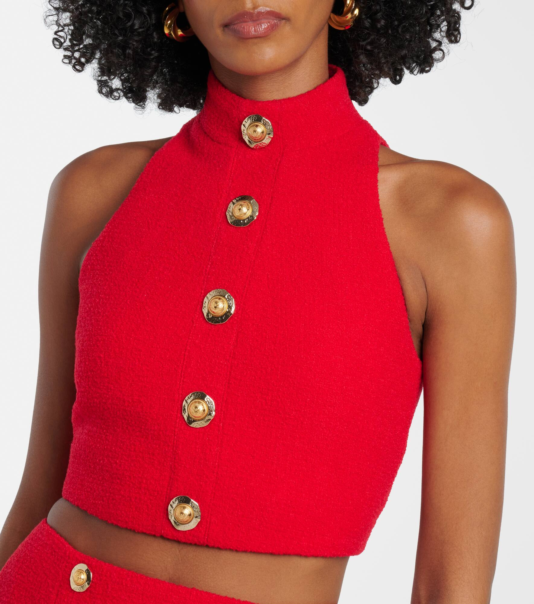 Halterneck wool-blend crêpe top - 4