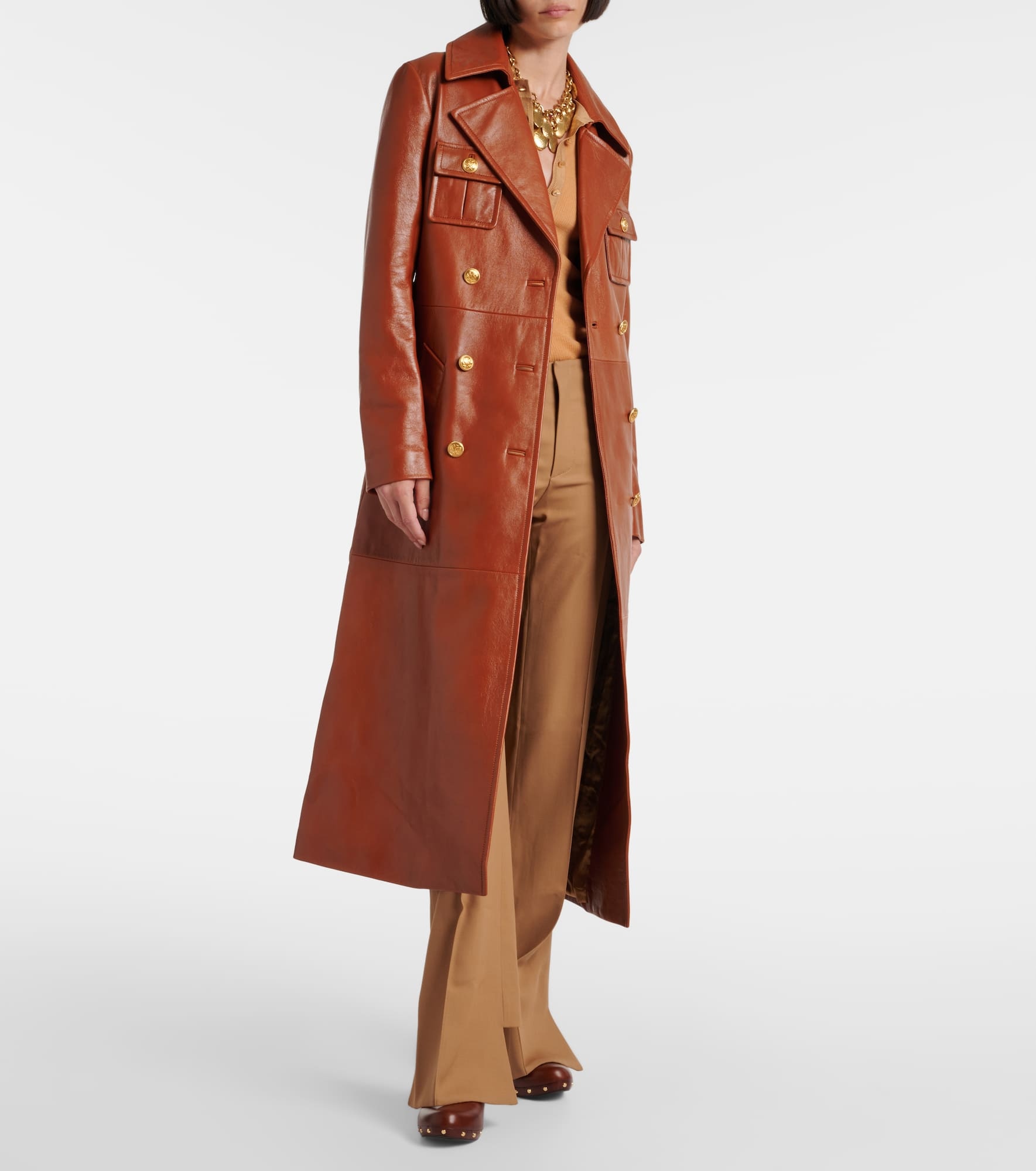 Chloé Double-breasted belted leather coat | mytheresa