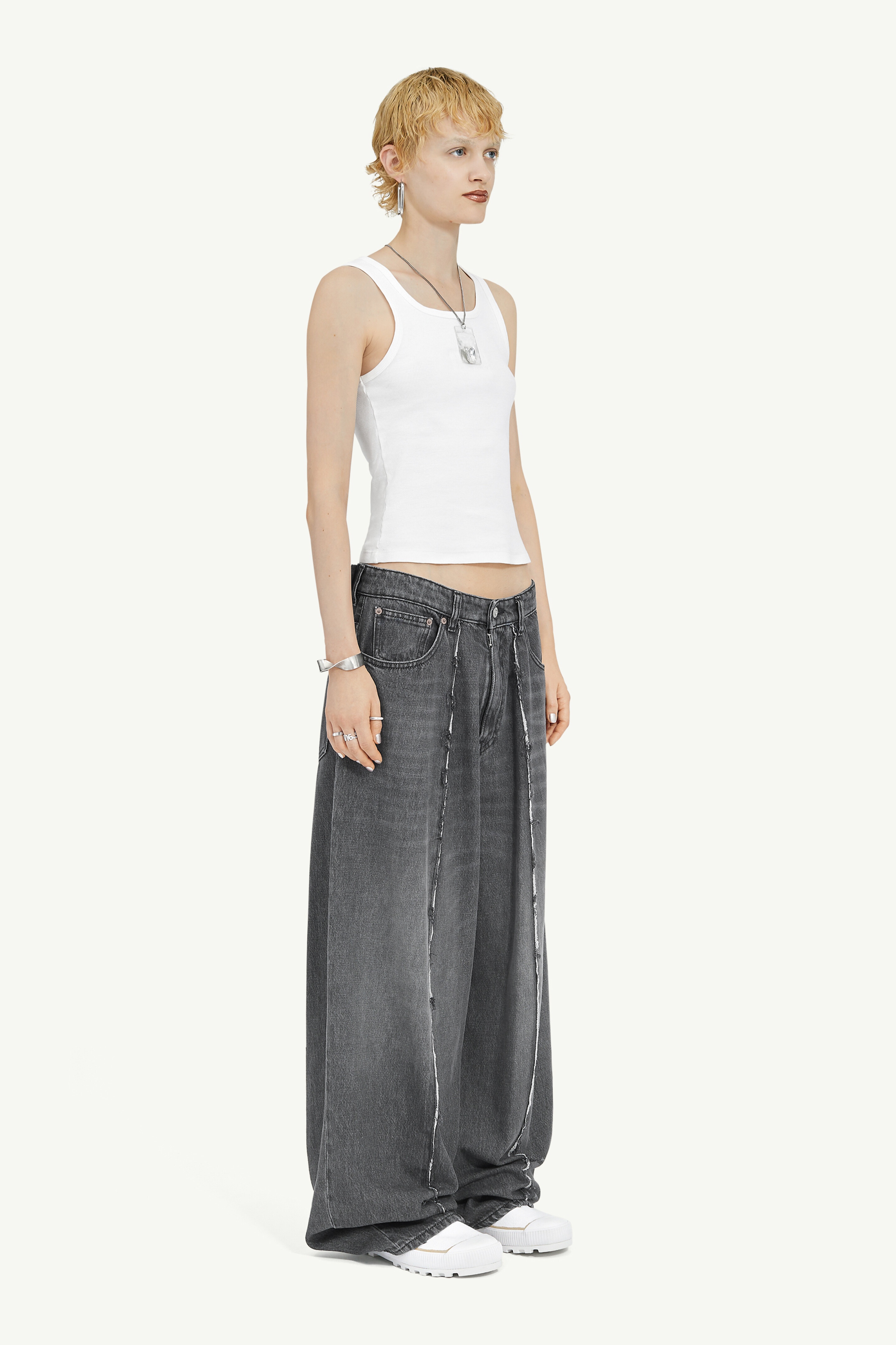 Black Denim Raw Trousers - 3