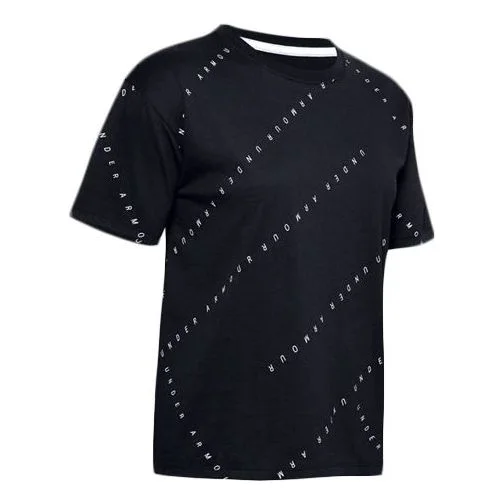 (WMNS) Under Armour Logo Live Training Sports Printing Short Sleeve Black 1355708-001 - 1