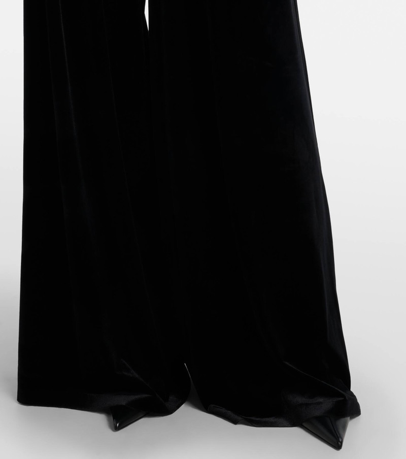 Pleated high-rise velvet wide-leg pants 5