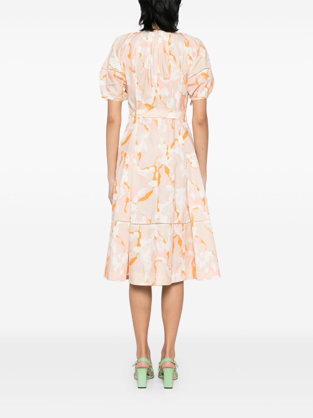abstract-print gathered-sleeves dress - 4