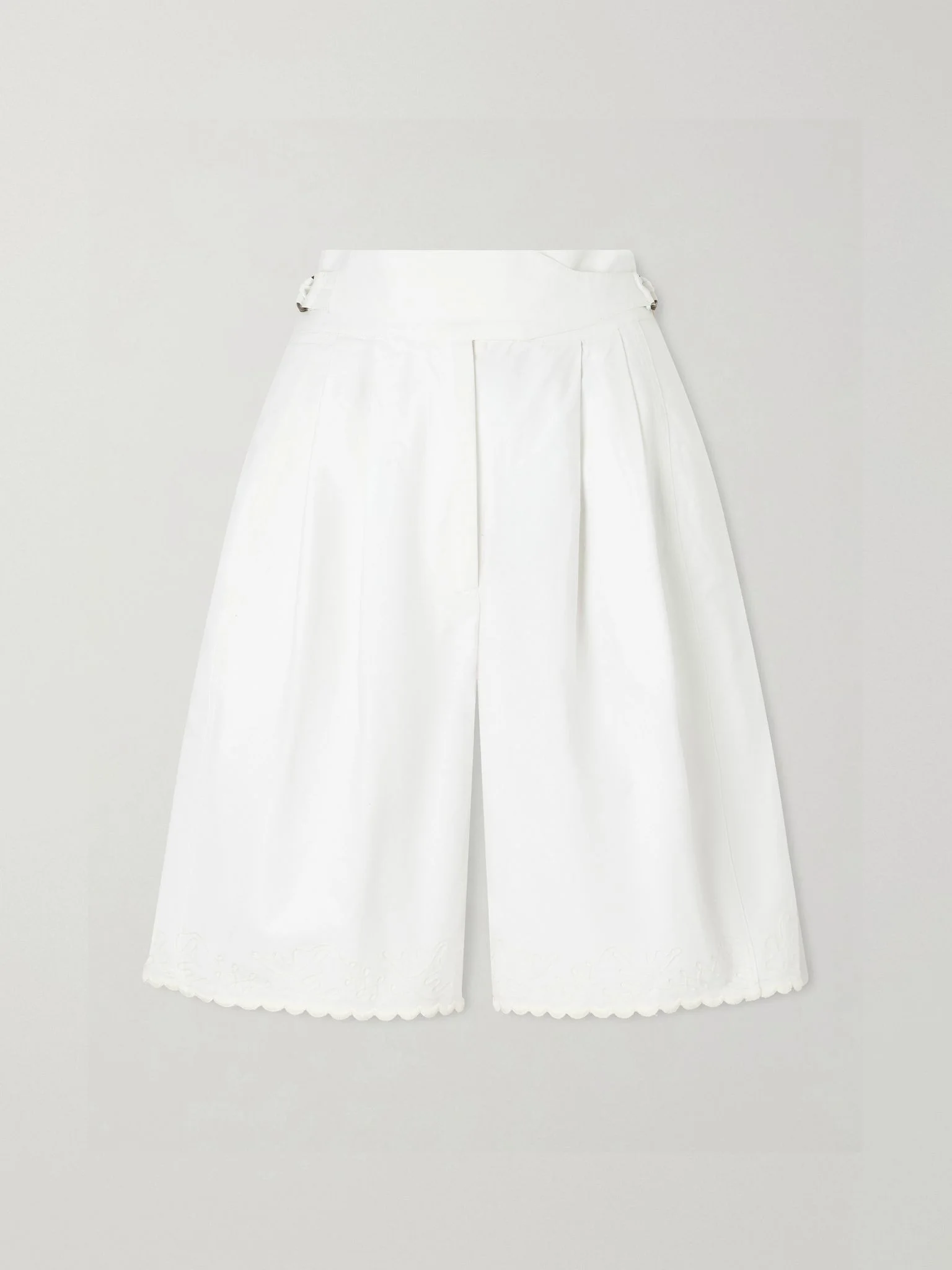 Closerie belted scalloped embroidered cotton-poplin shorts Ecru - 1