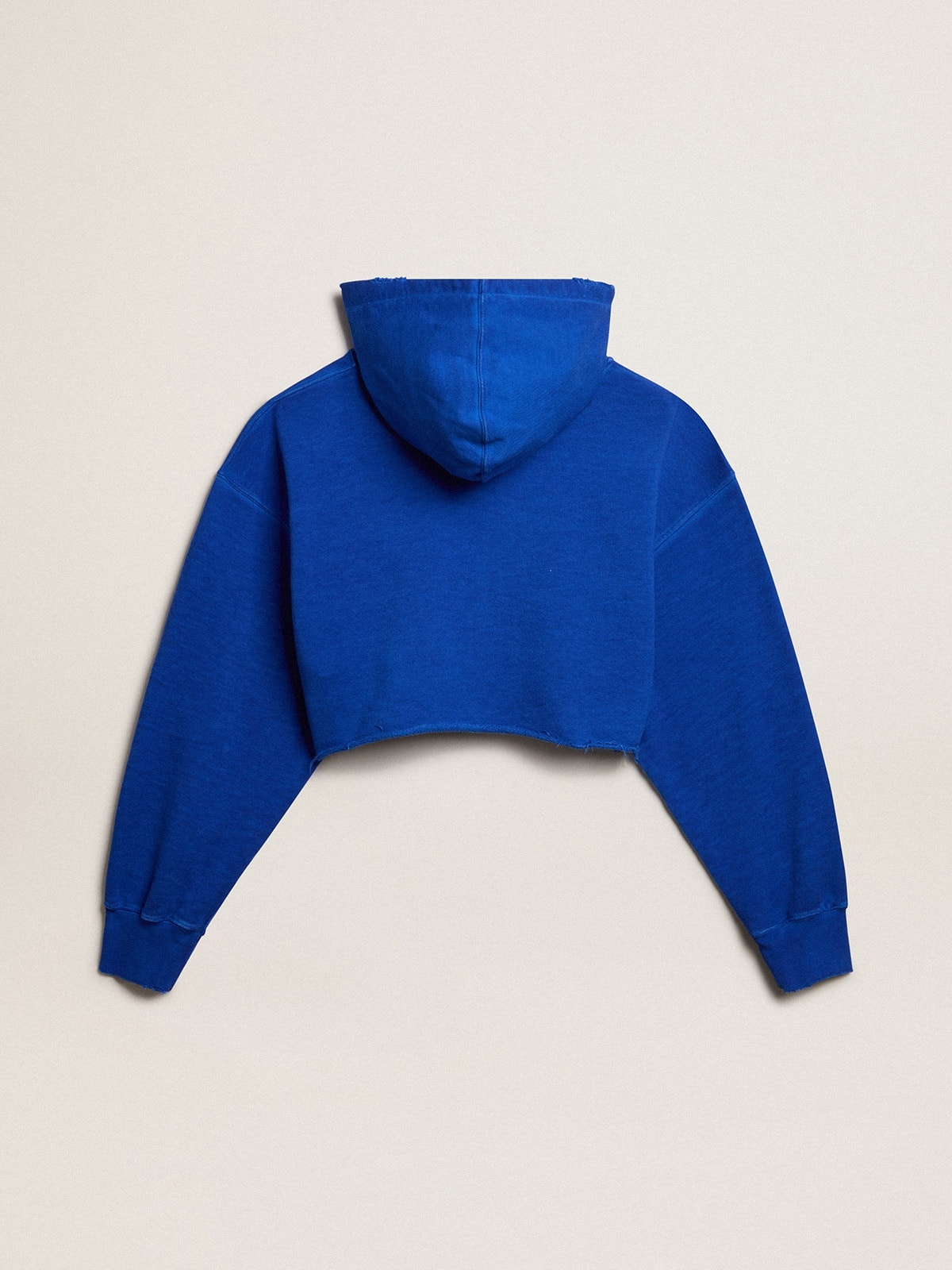 Blue cropped sweatshirt with zip fastening and hood - 7