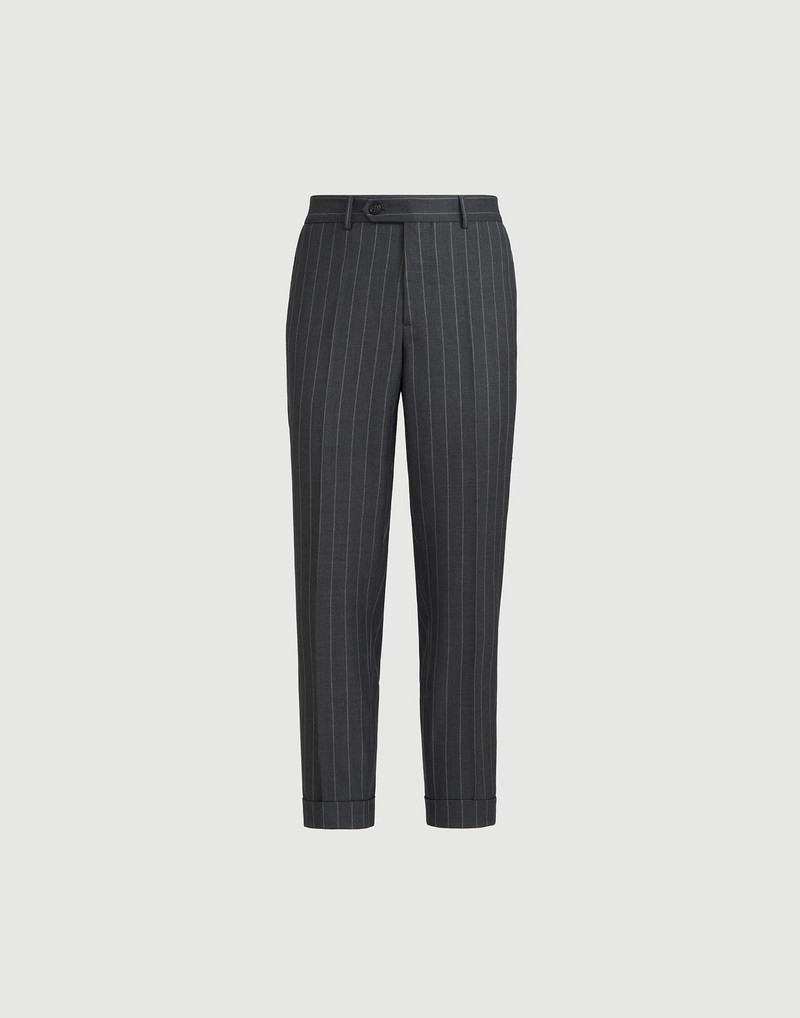 Super 150s virgin wool wide chalk stripe batavia trousers 1