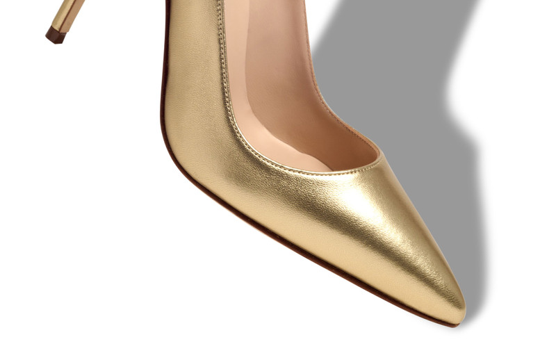 Gold Nappa Leather Pointed Toe Pumps 4