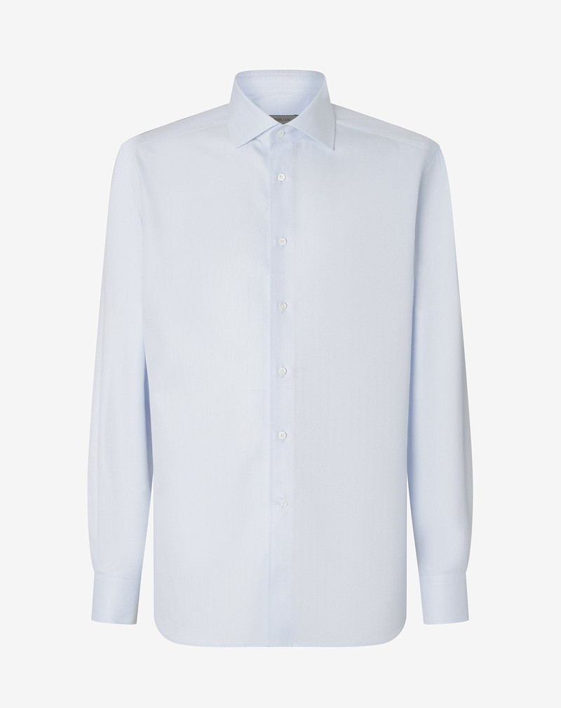Light Blue textured cotton shirt with herringbone pattern 1