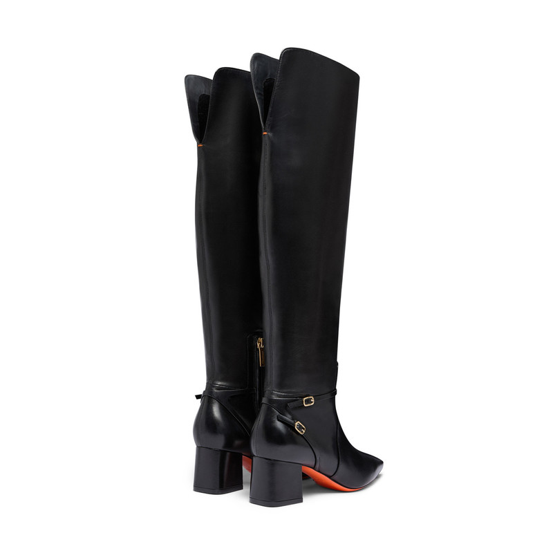 Women's black leather mid-heel boot 4