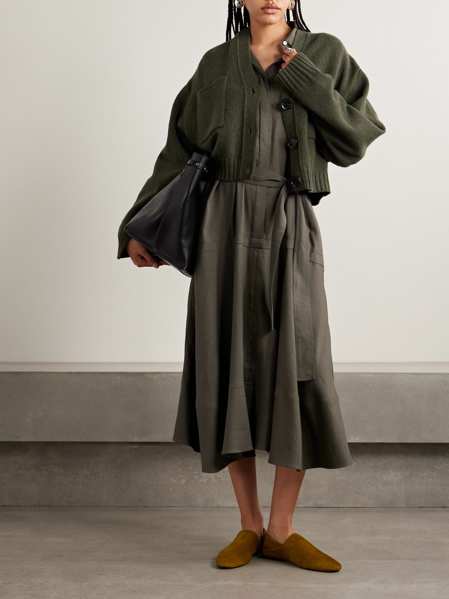 Scottie belted organic linen-blend midi dress Green - 2