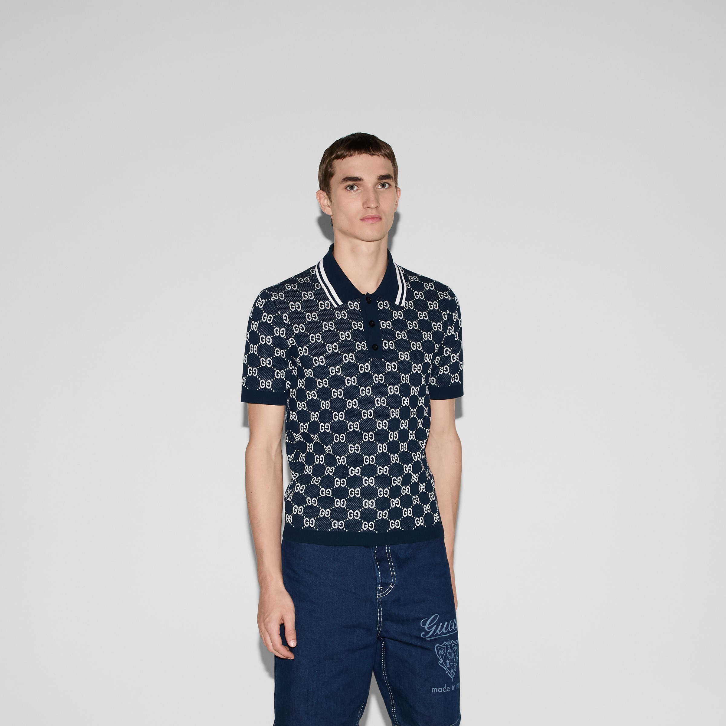 GG cotton knit jacquard polo shirt - 3