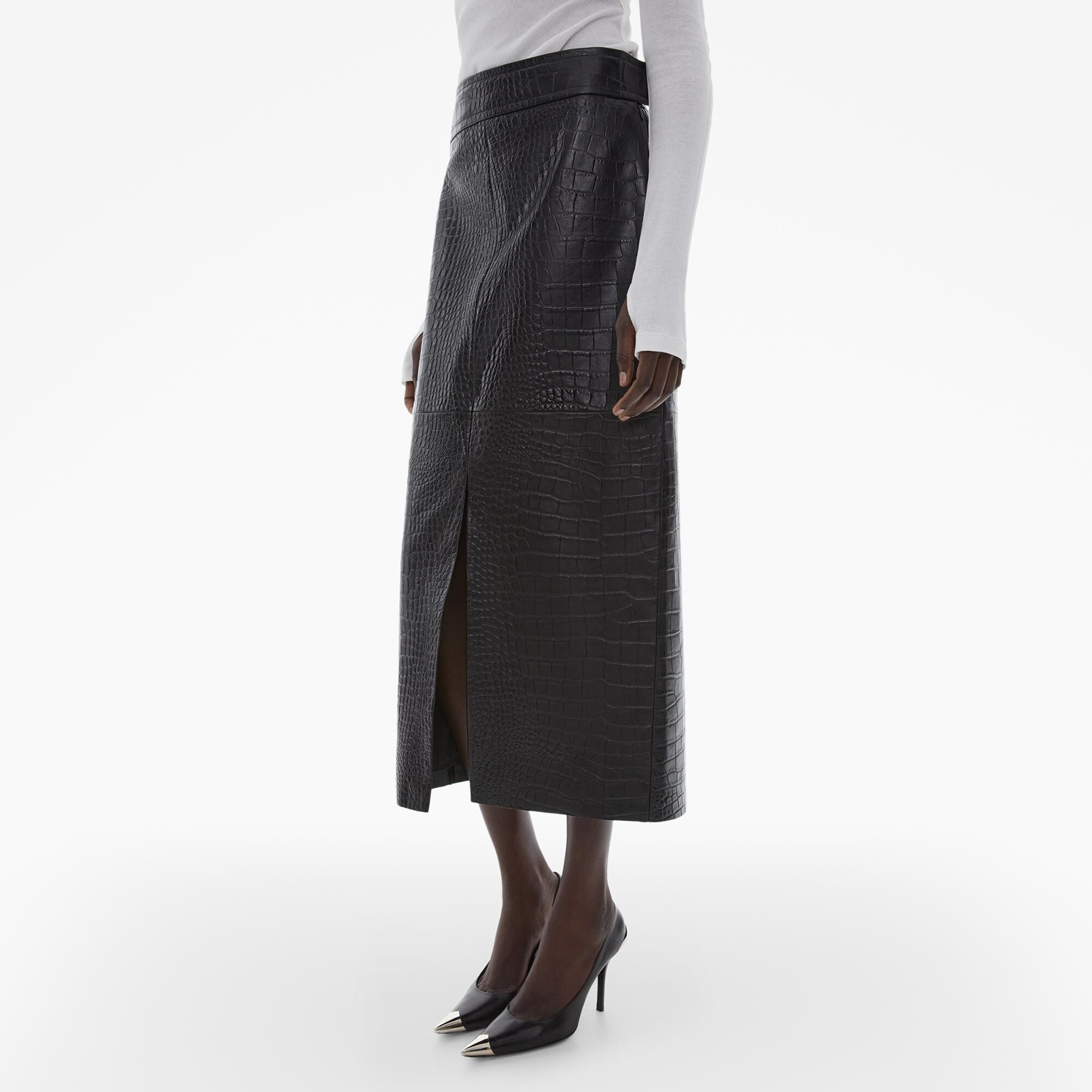 EMBOSSED LEATHER MIDI SKIRT - 5