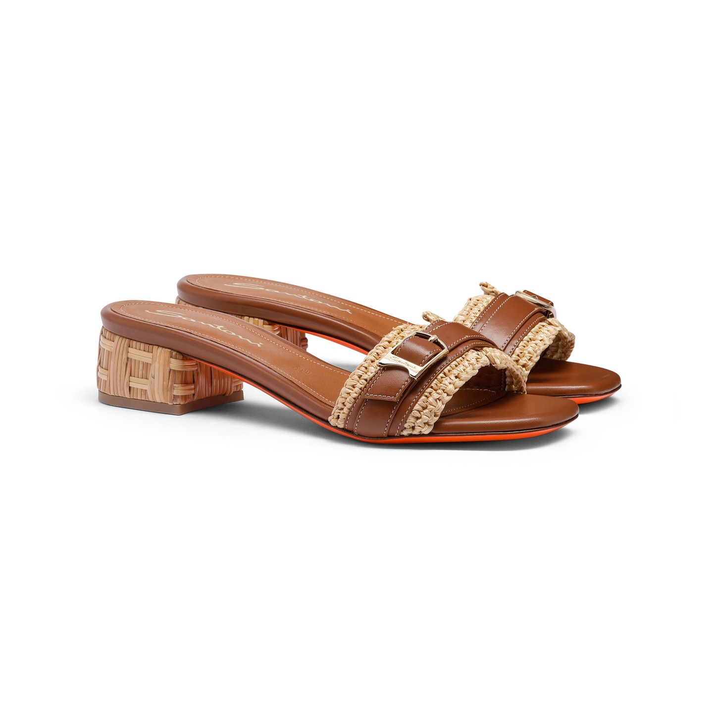 Women's light brown leather and raffia sandal - 2
