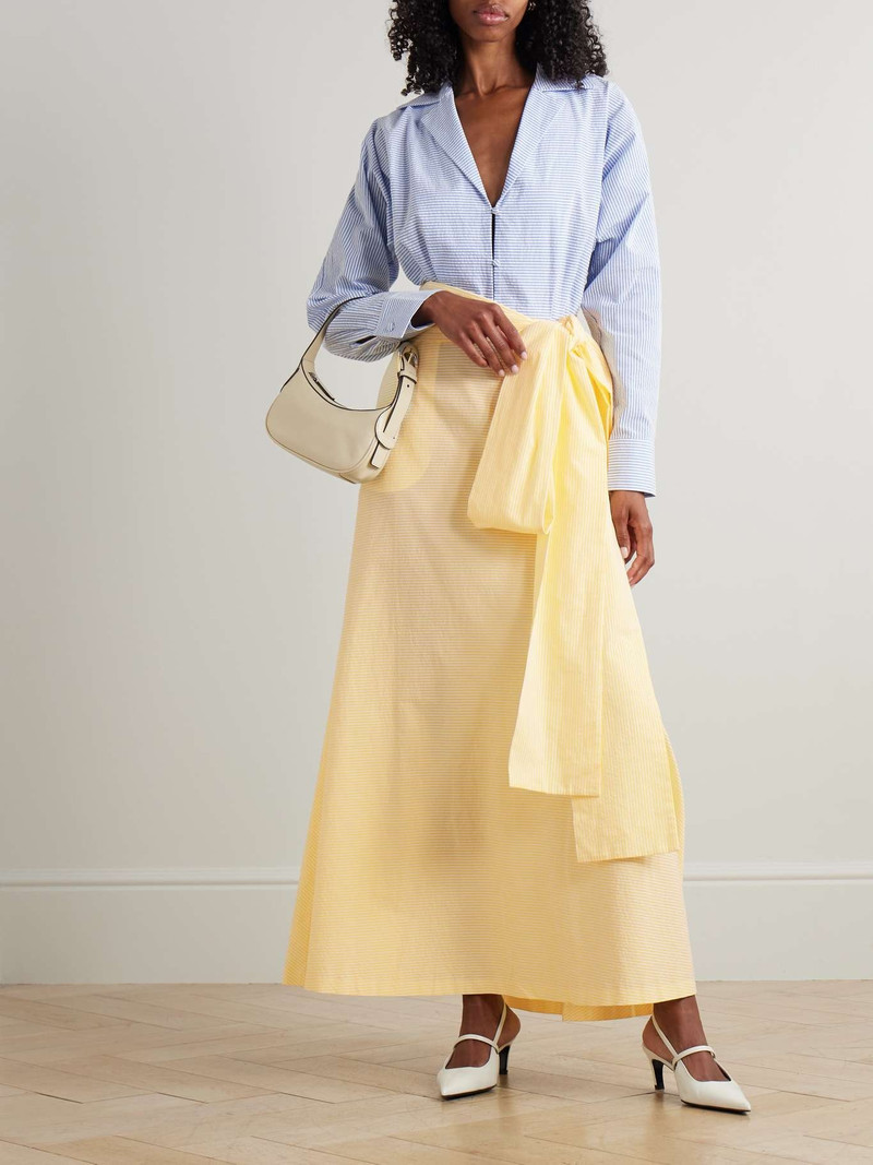 BERNADETTE Clarence belted striped cotton-seersucker maxi shirt dress Yellow outlook