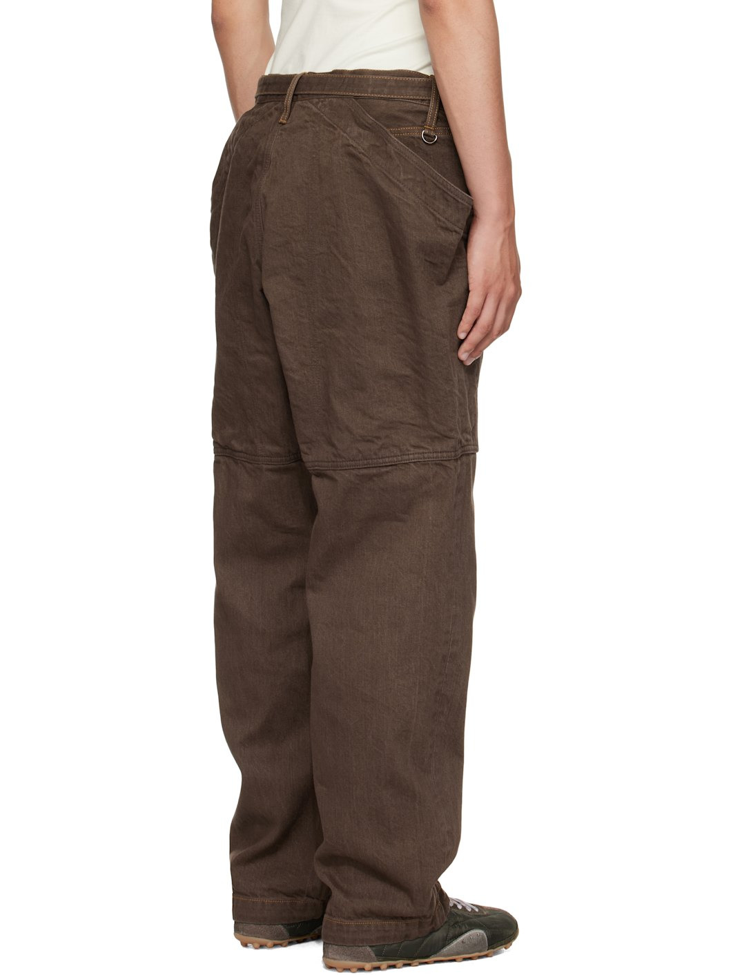 Brown Belted Denim Cargo Pants - 3