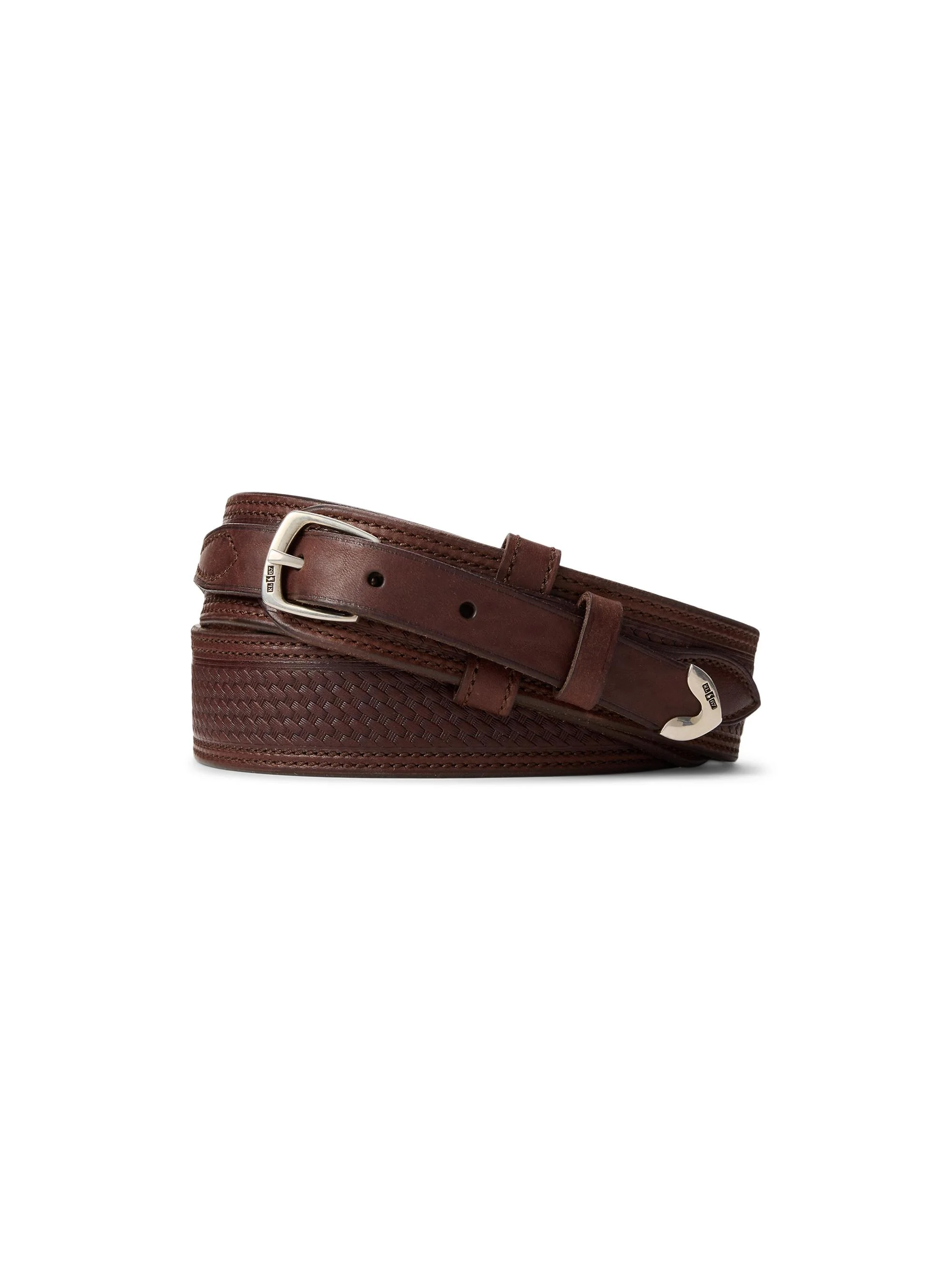 Men's Western Woven Leather Belt - Luggage Brown - 1