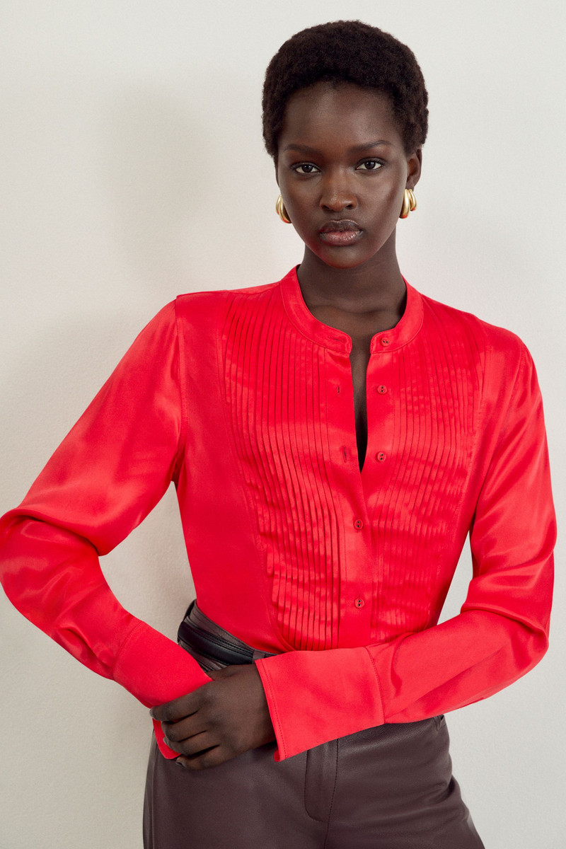 Satin Pintuck Woven Blouse 1