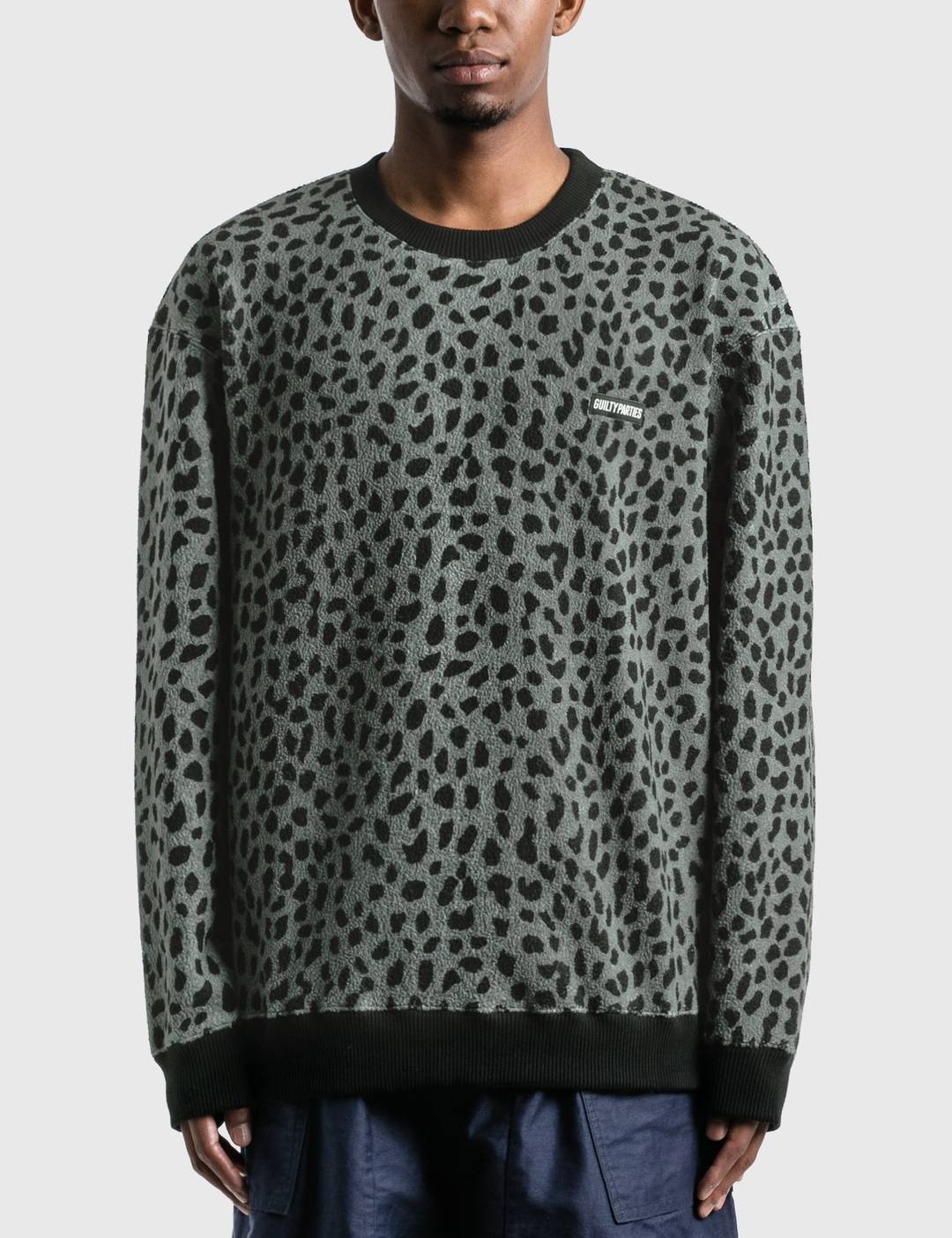 Leopard Fleece Crew Neck Sweat Shirt - 1