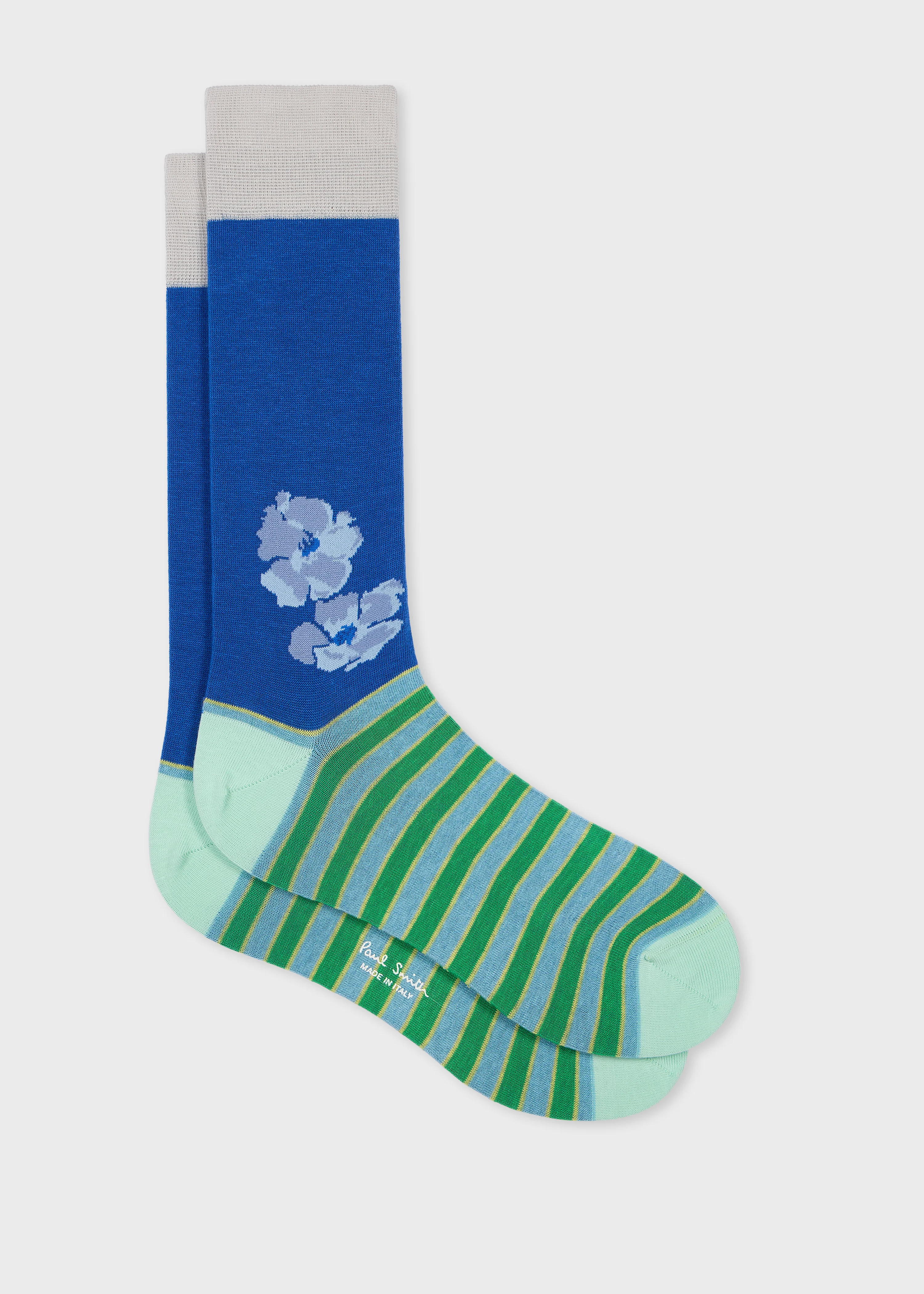 Blue Floral Stripe Socks - 1