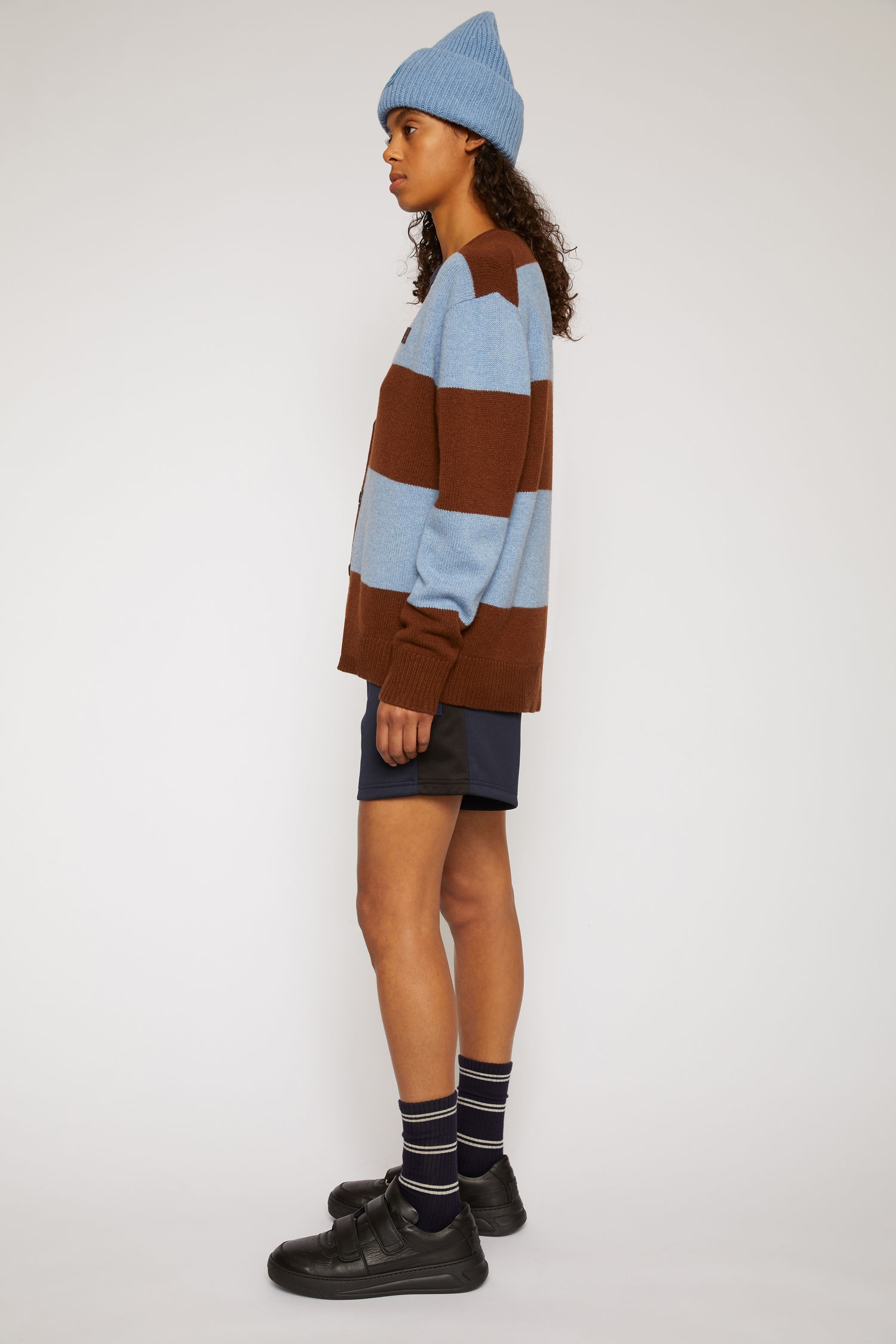 Block stripe cardigan dark brown/mineral blue - 5