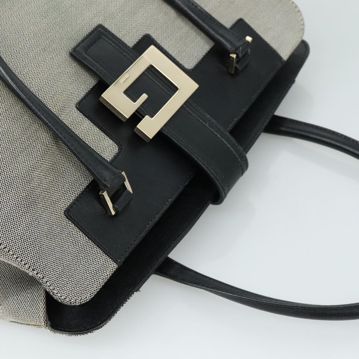 GUCCI Hand Bag Canvas Leather Gray Black Gold - 6