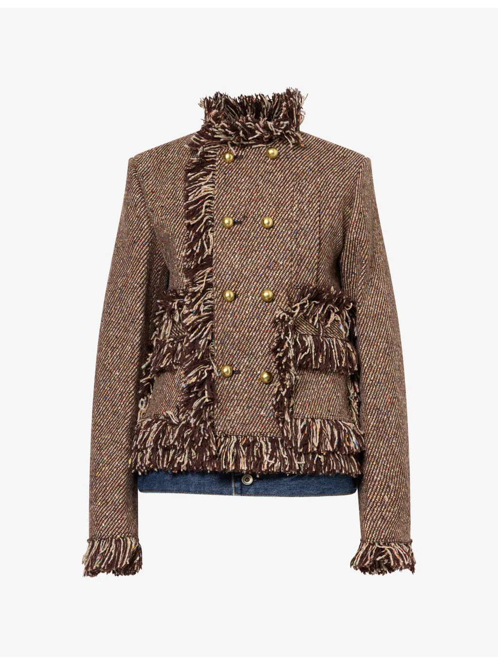 Fringed Wool-Blend Tweed Denim Jacket - 1