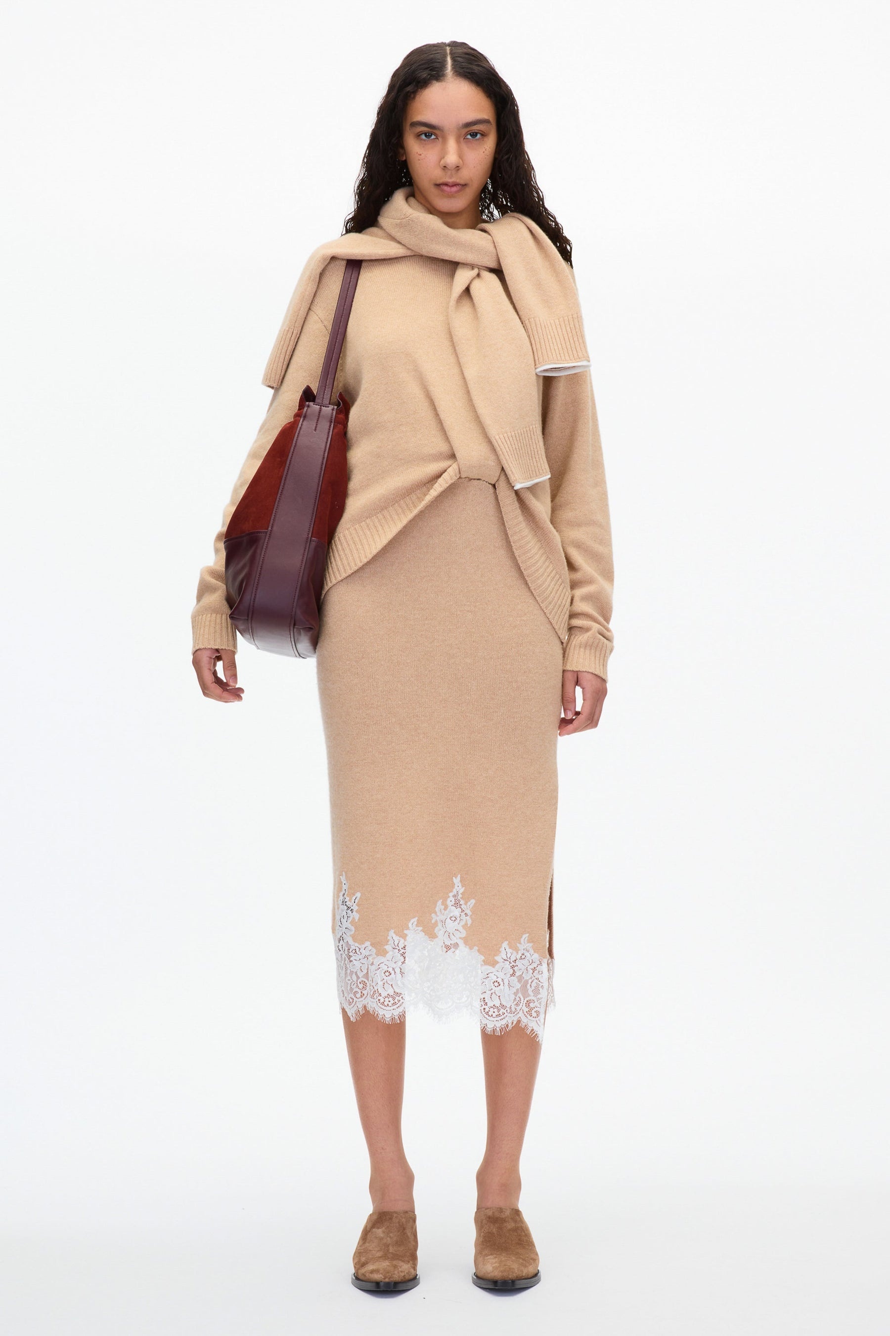 French Tuck Knit Dress with Lace Trim - 5