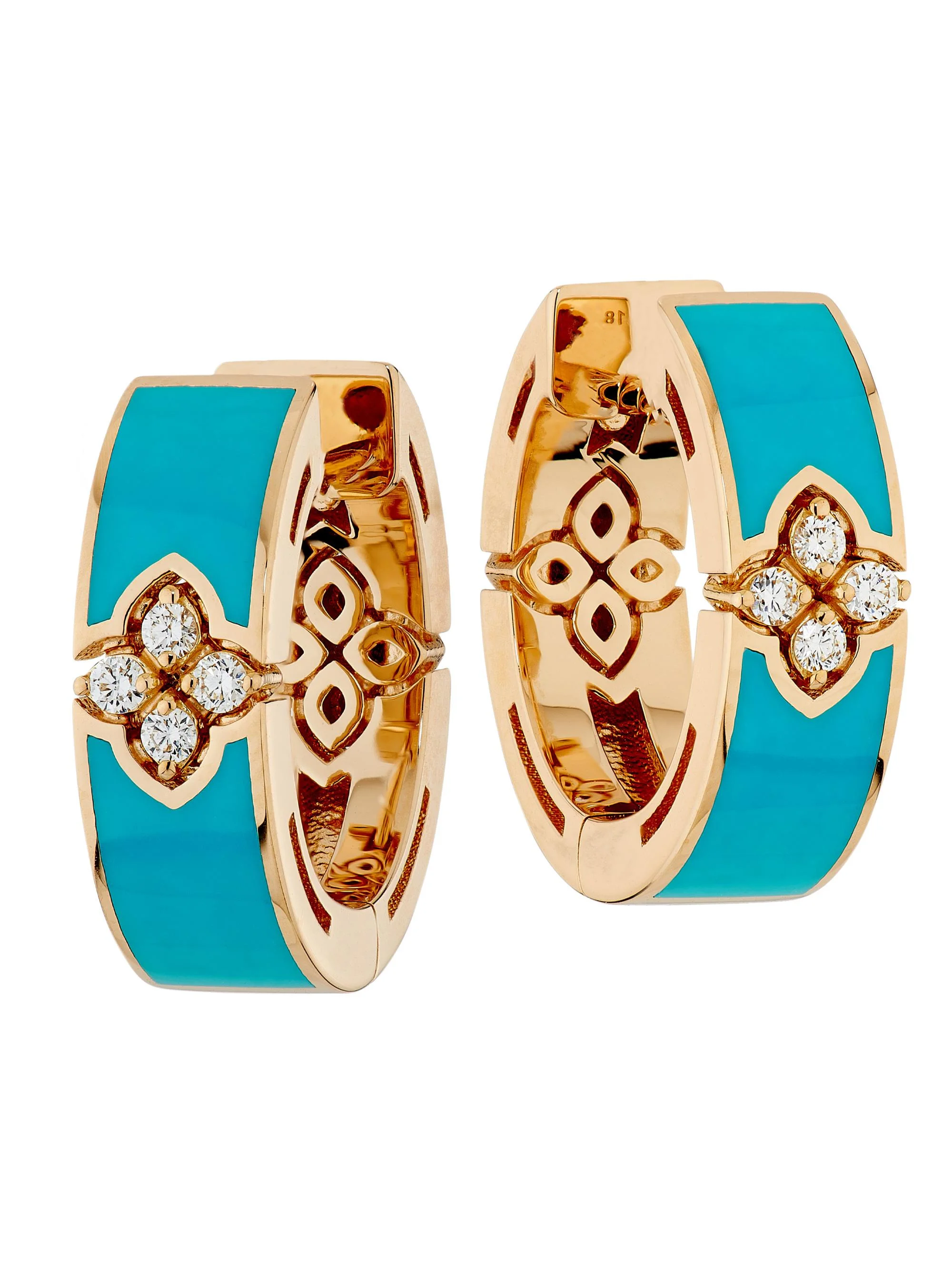 Women's Love In Verona 18K Rose Gold, Enamel & 0.06 TCW Diamond Hoop Earrings - Turquoise - 1