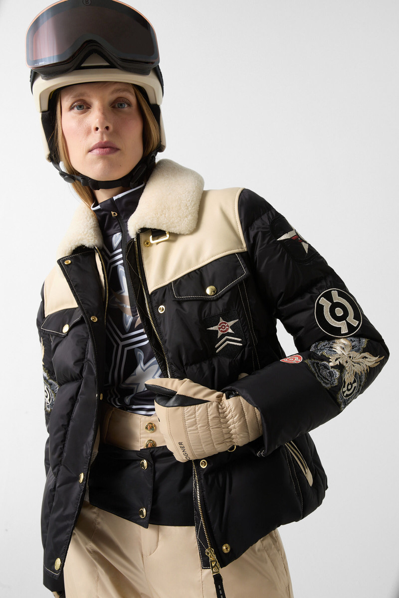 Amia down ski jacket in Black/cream 9