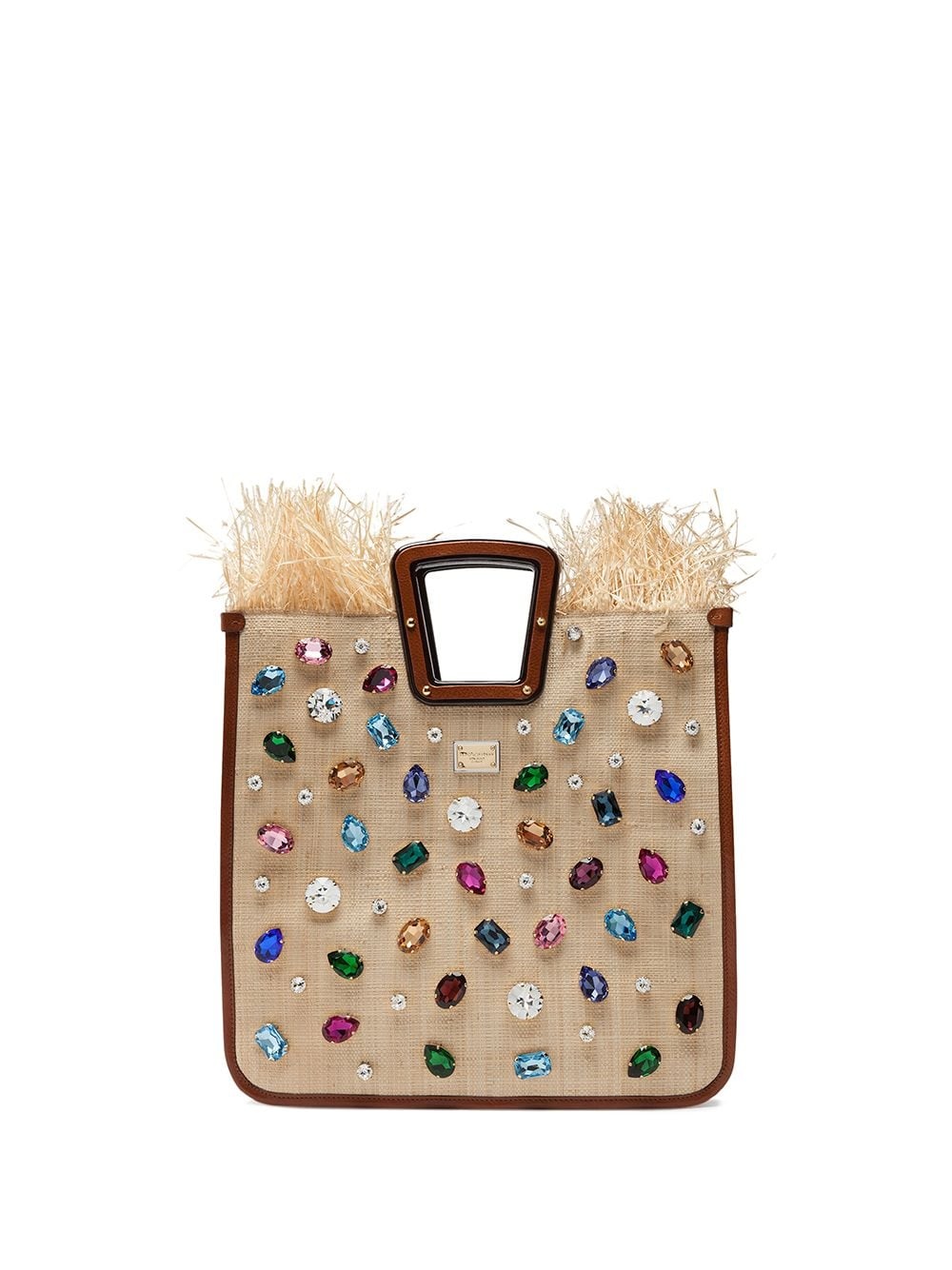 crystal-embellished straw tote - 1