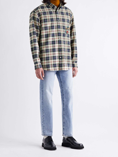 GUCCI + Disney Button-Down Collar Appliquéd Checked Cotton and Linen-Blend Twill Shirt outlook