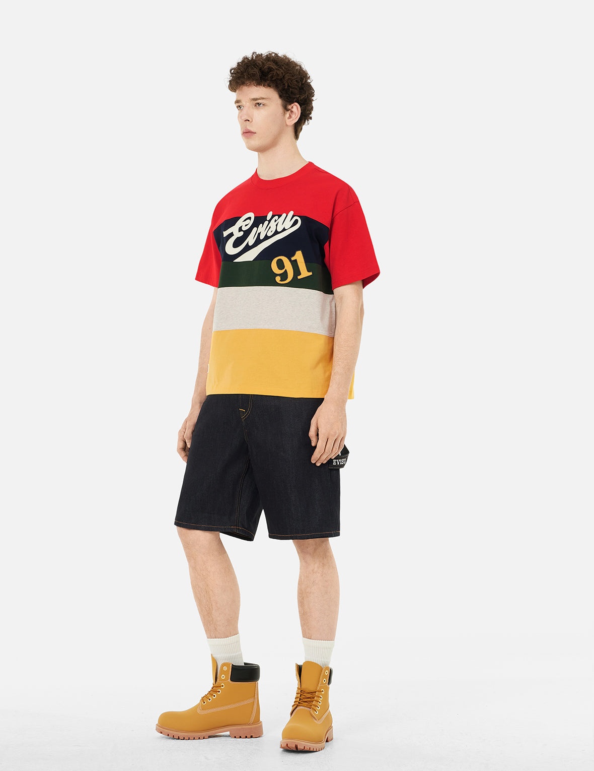 Logo and "91" Appliqué Embroidery Relax Fit Stripe T-Shirt - 3