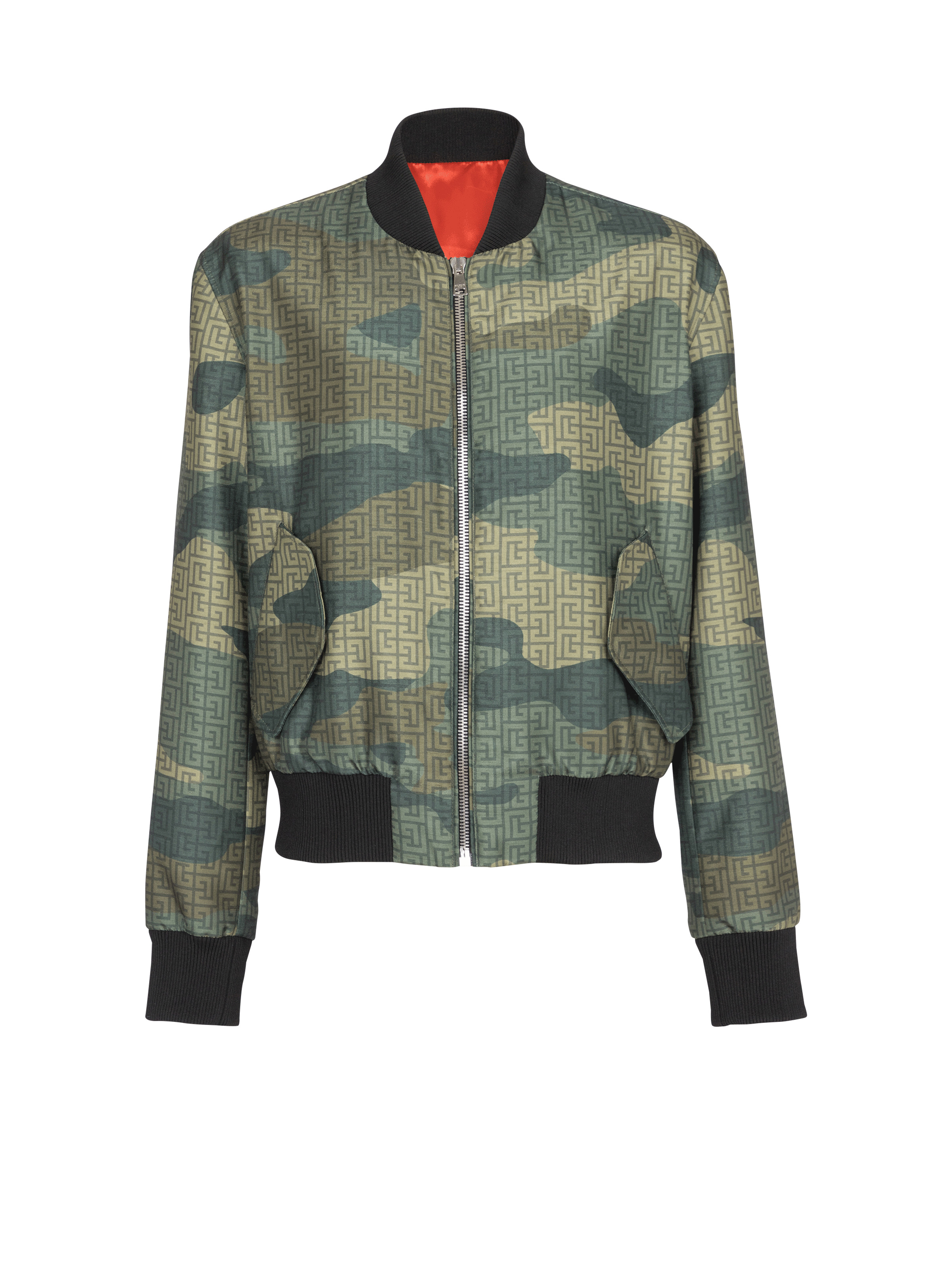 Camouflage monogrammed Shantung bomber jacket - 1