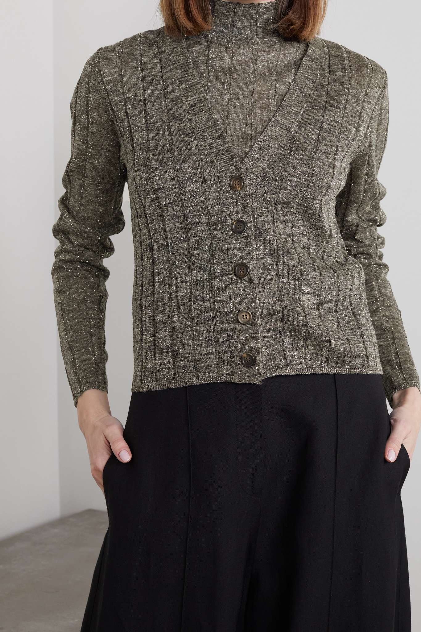 Metallic ribbed-knit cardigan - 3